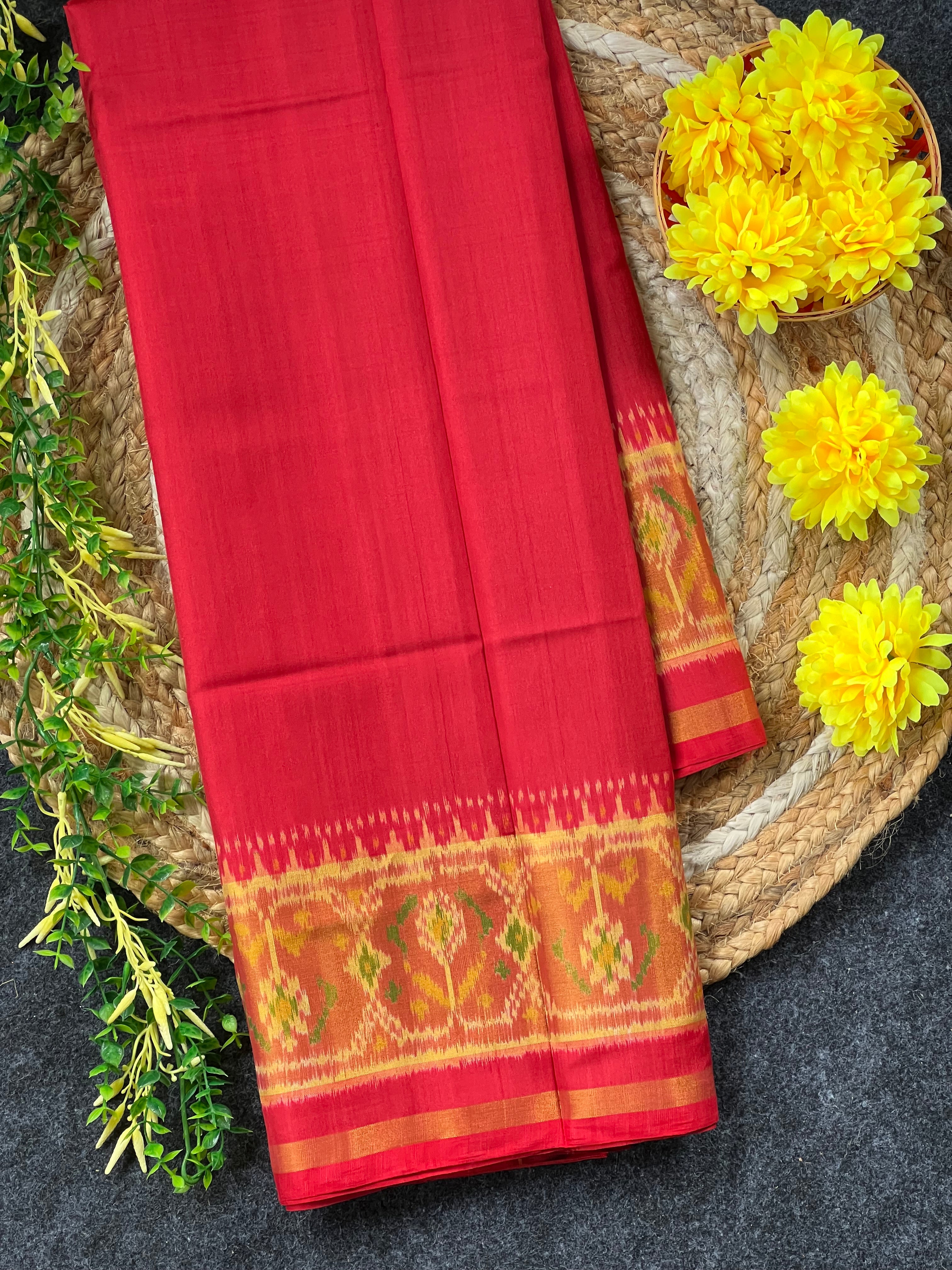 Red Gala Border Handwoven Patola Silk Saree