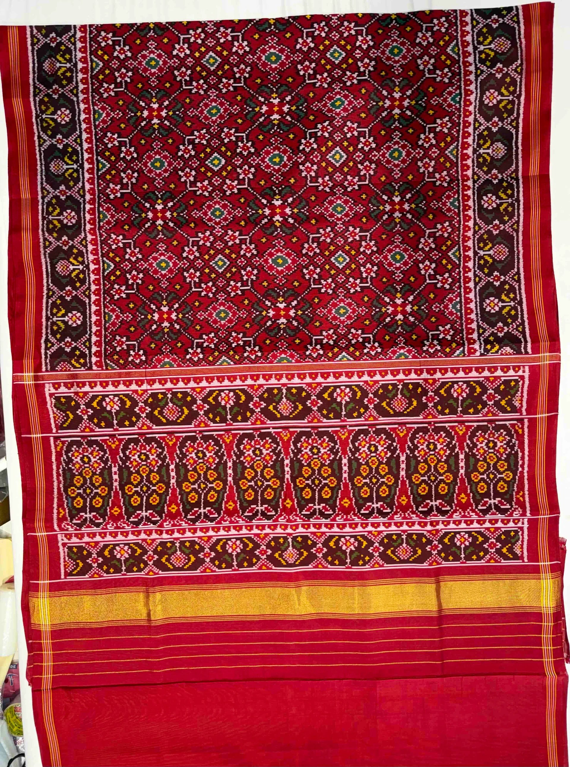 Red Navratna Traditional Design Handwoven Patola Silk Saree