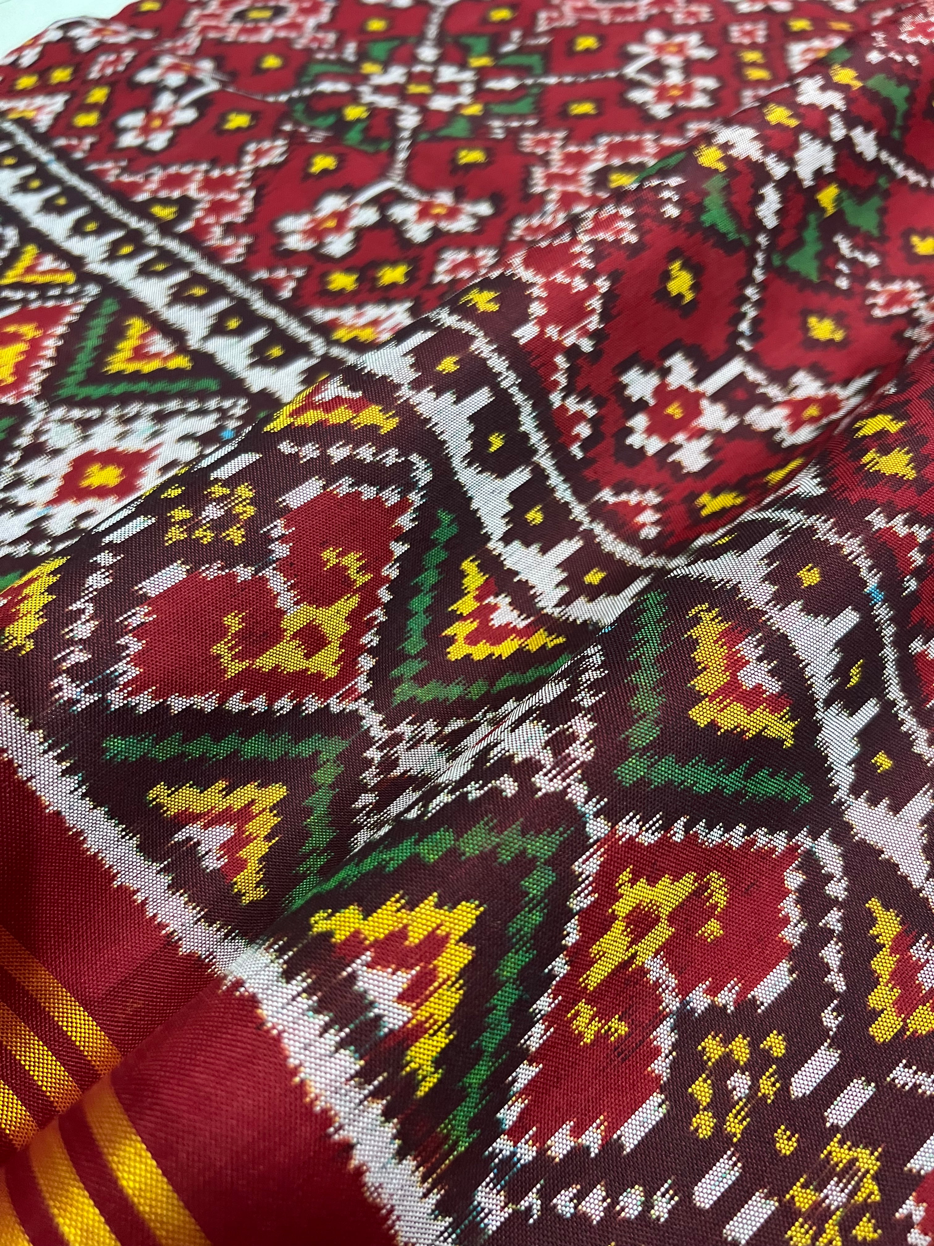 Red Navratna Traditional Design Handwoven Patola Silk Saree