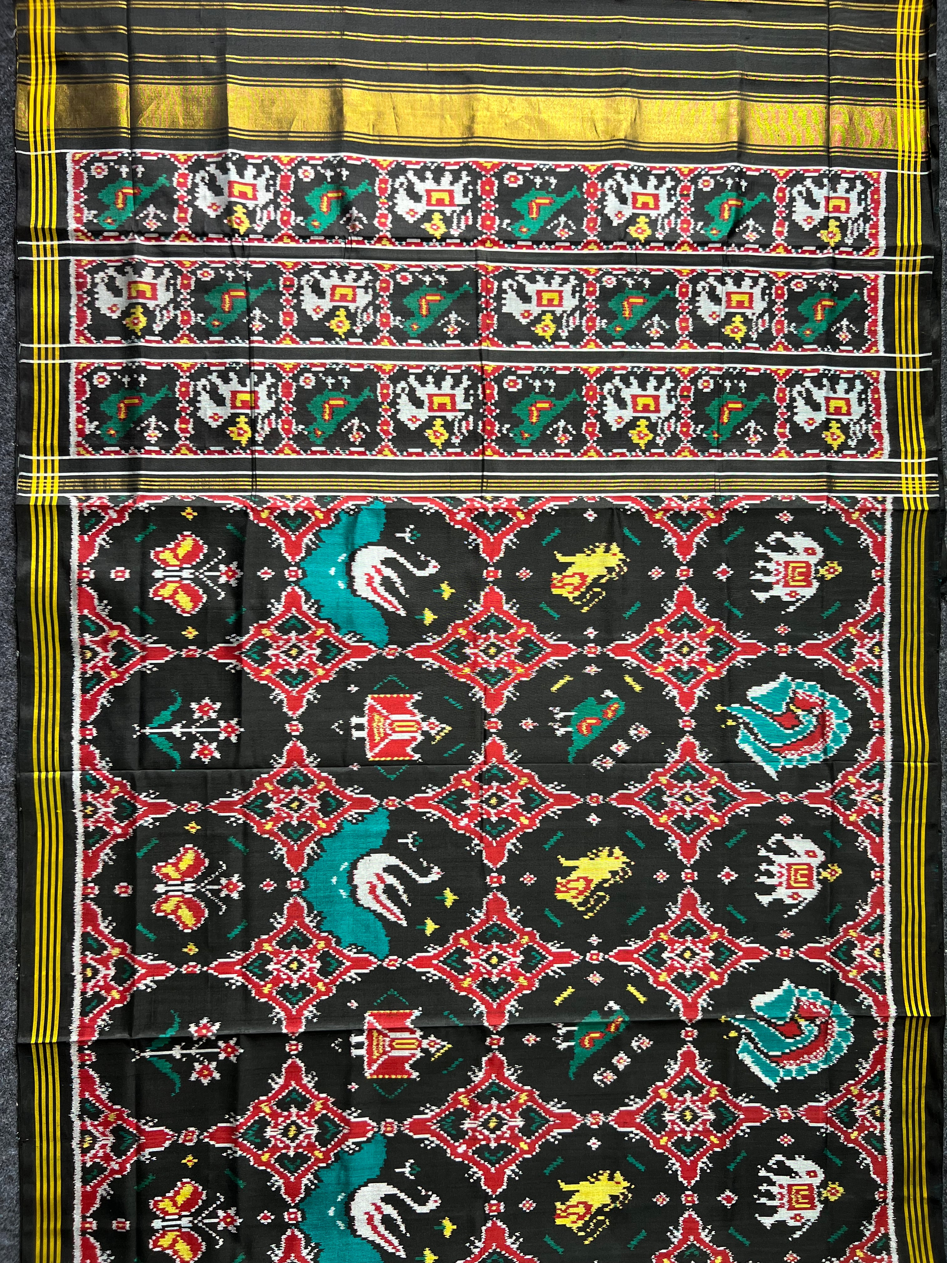 Black Motif Design Handwoven Patola Silk Saree