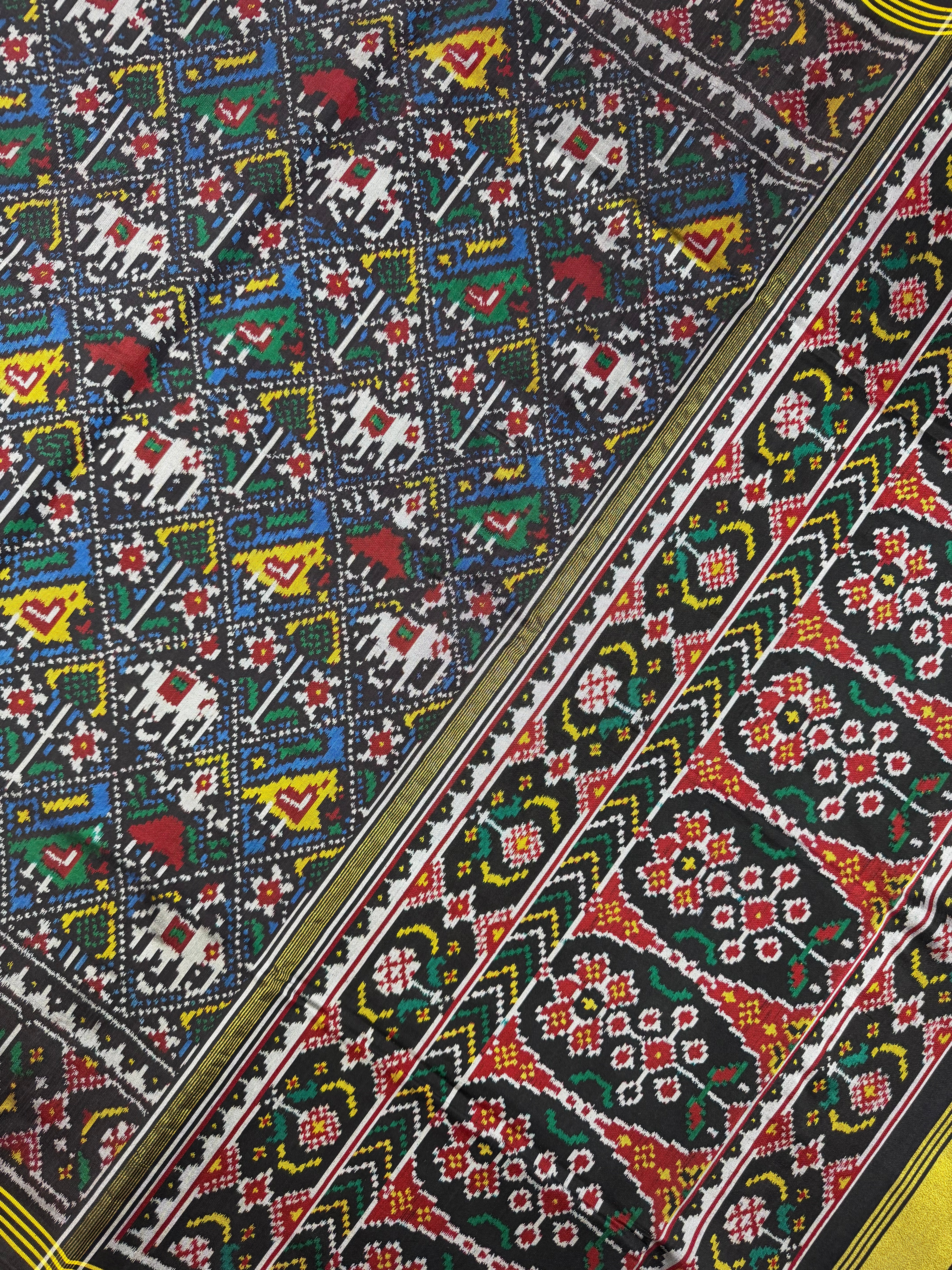 Blue-Black Narikunj Traditional Design Handwoven Patola Silk Saree Secondary image