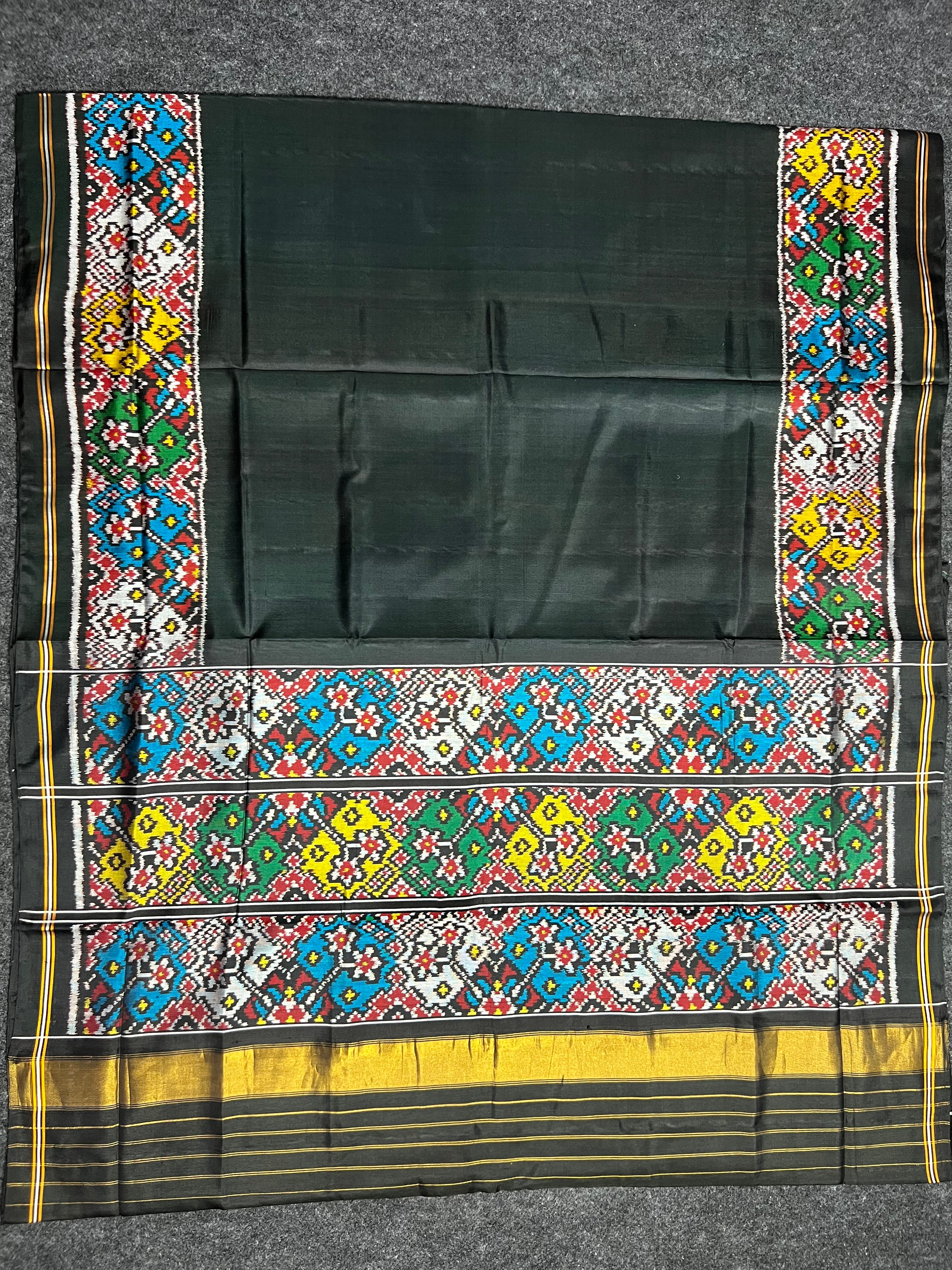 Black Gala Border With Designer Blouse Handwoven Patola Silk Saree Secondary image