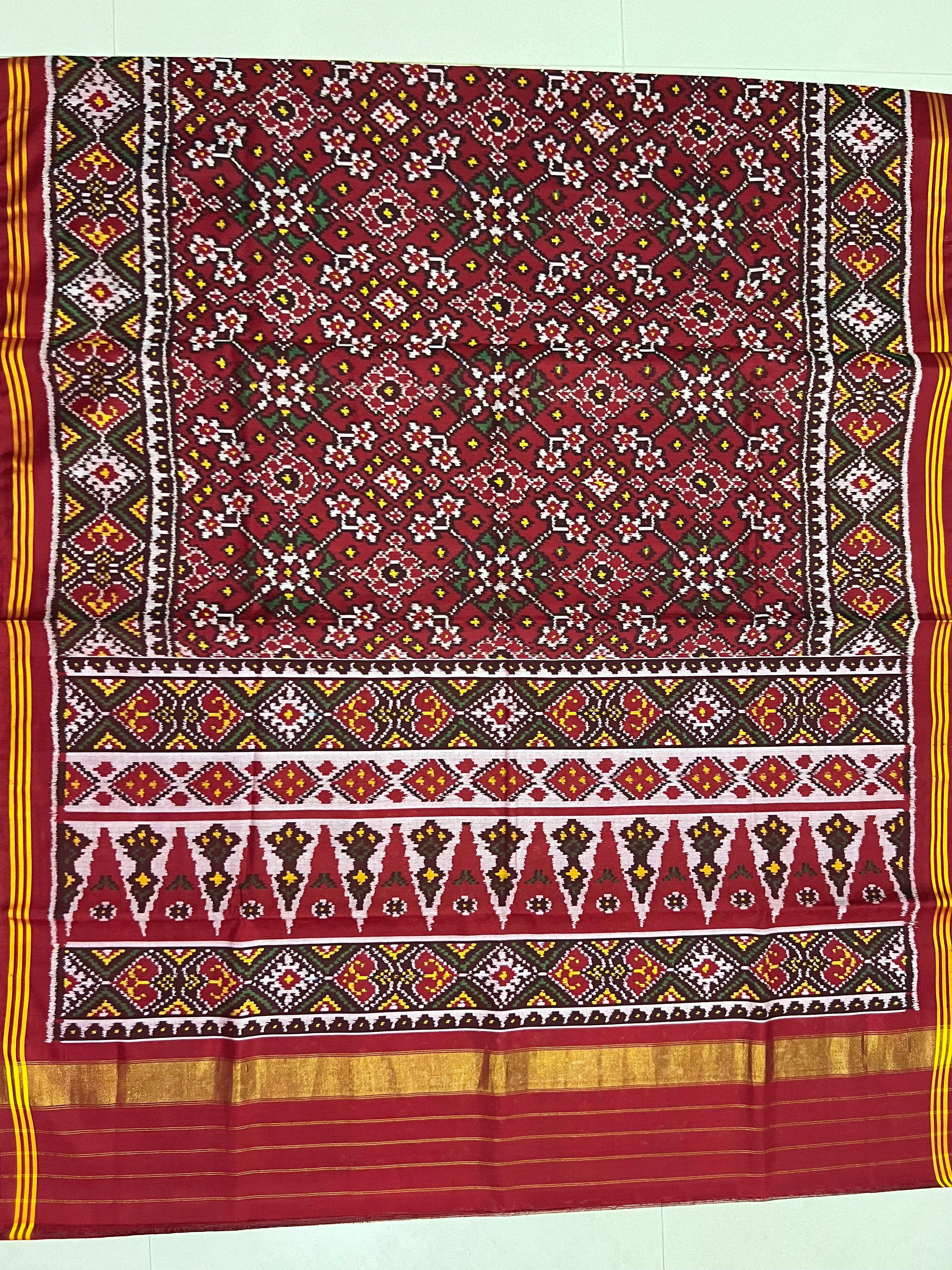 Red Navratna Traditional Design Handwoven Patola Silk Saree