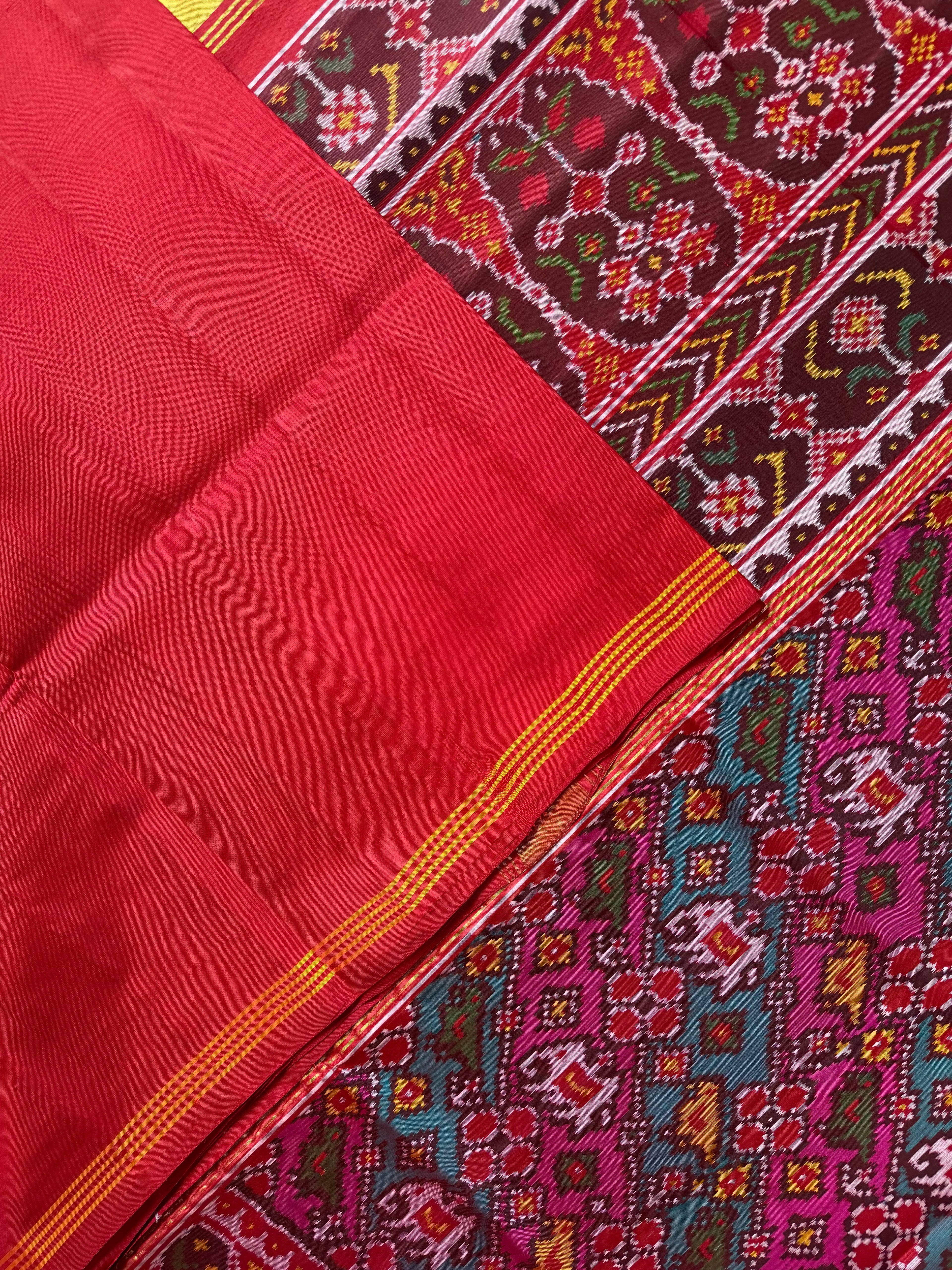 Multicolor Laheriya Design Handwoven Patola Silk Saree