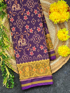 Dark Purple Fusion Design Handwoven Patola Silk Saree