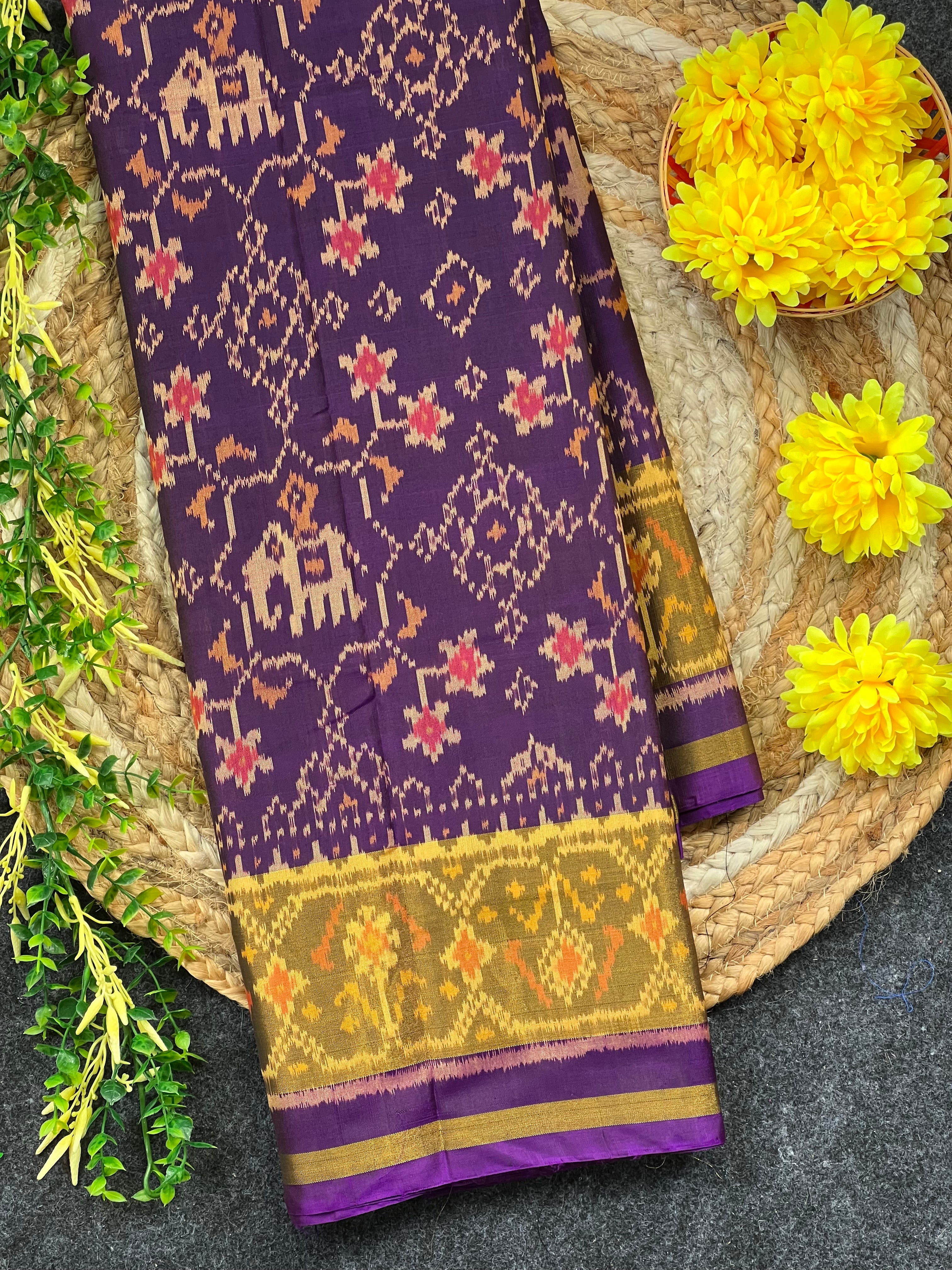 Dark Purple Fusion Design Handwoven Patola Silk Saree