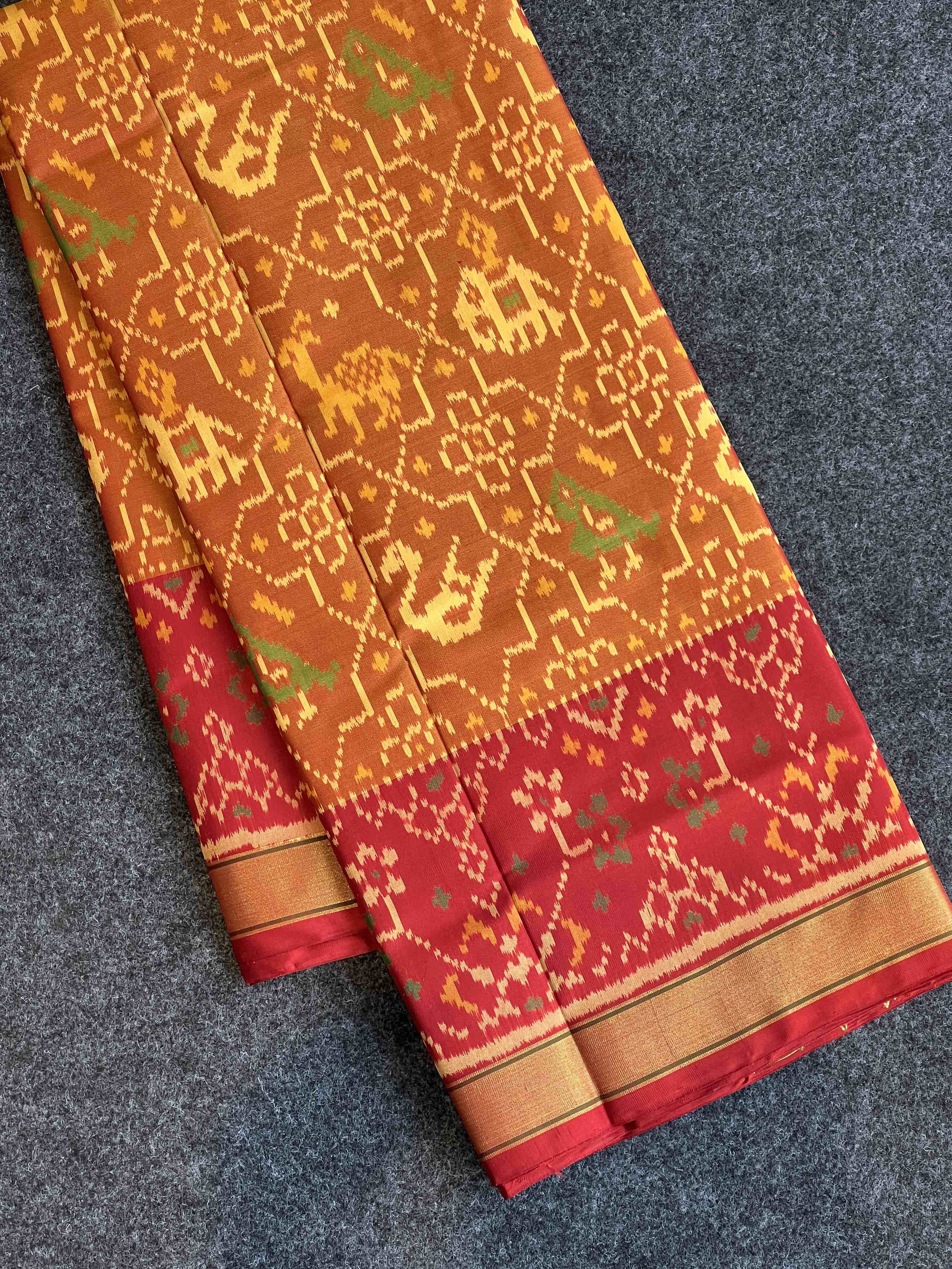 Handwoven Patola Silk Saree Narikunjan Mustard Main image