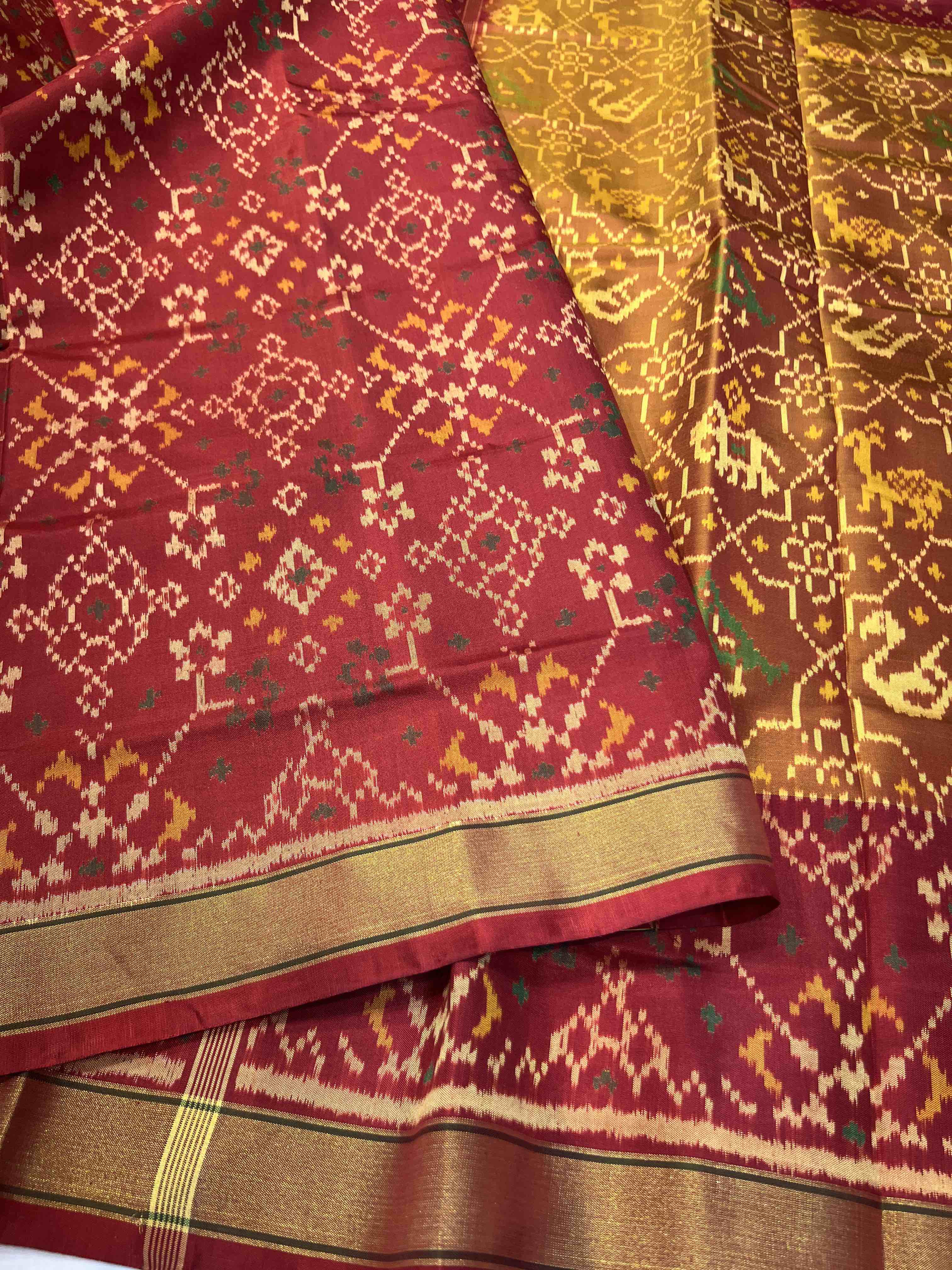 Handwoven Patola Silk Saree Narikunjan Mustard