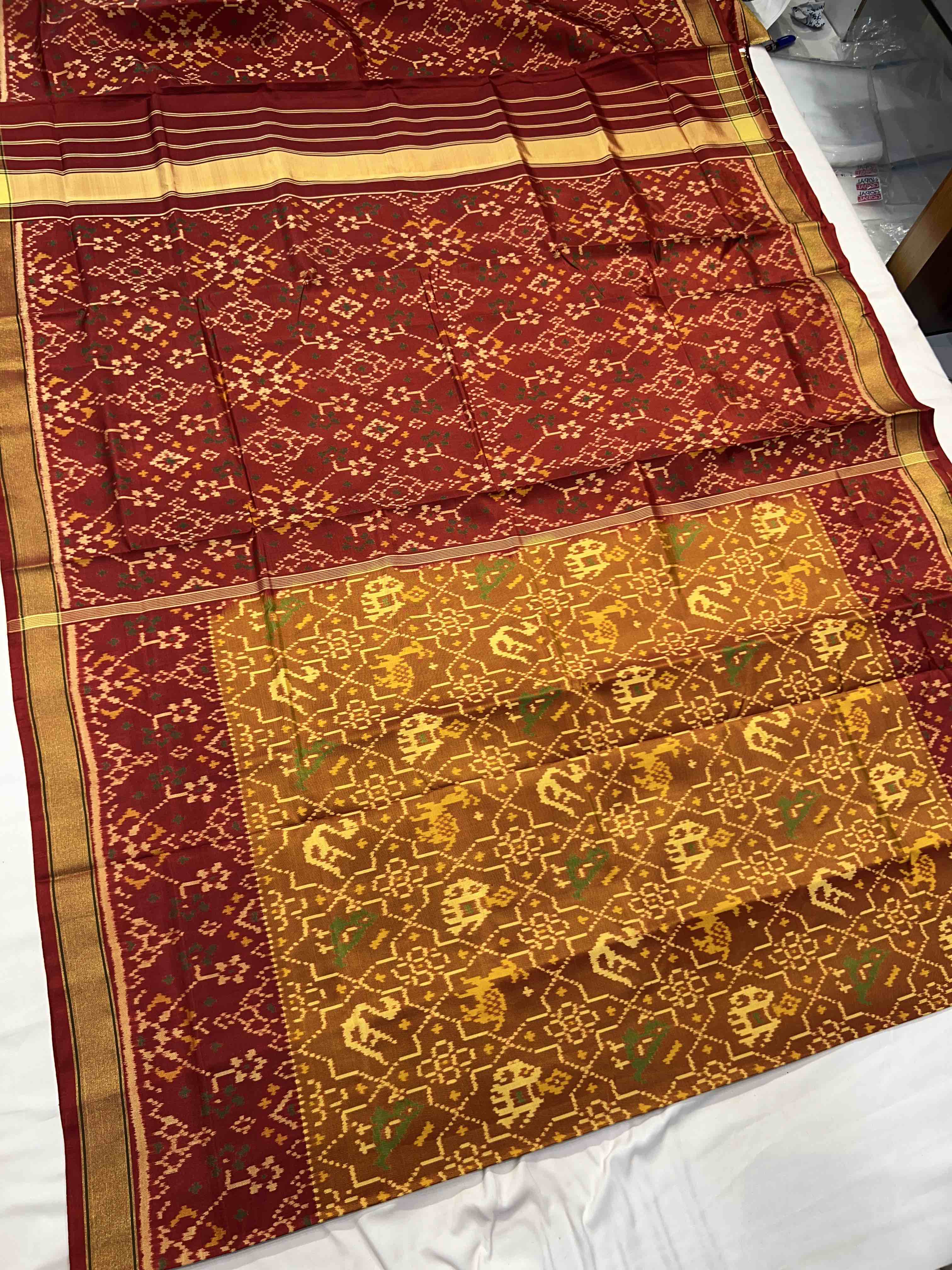 Handwoven Patola Silk Saree Narikunjan Mustard Secondary image