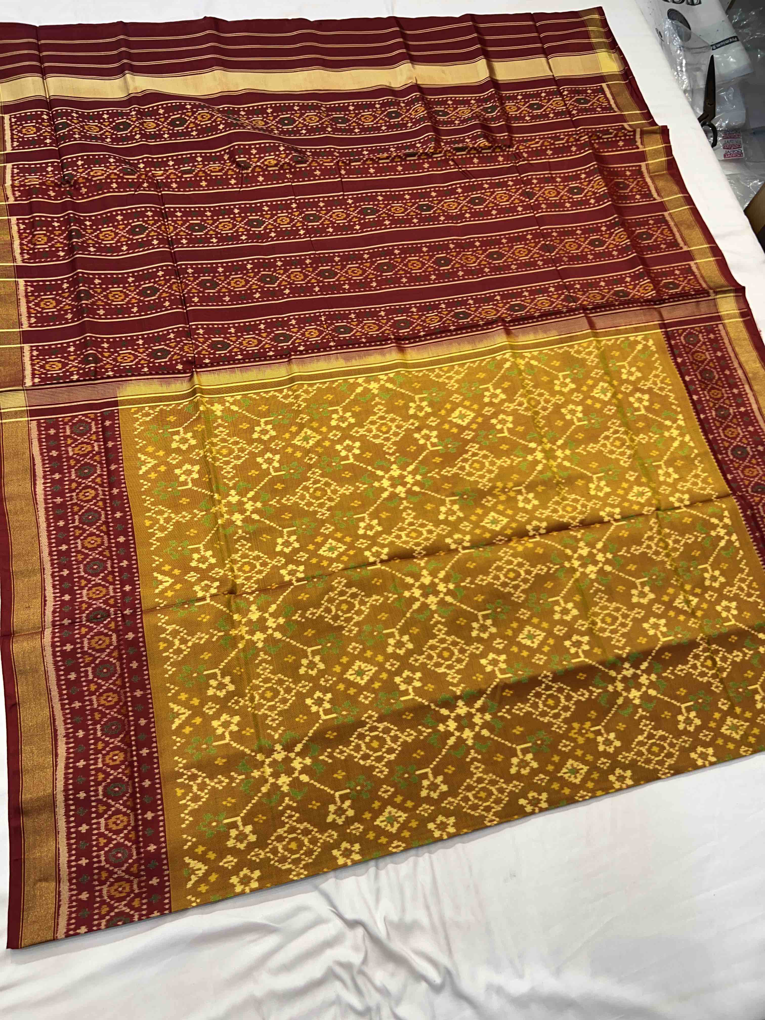 Handwoven Patola Silk Saree Navratna mustard & red