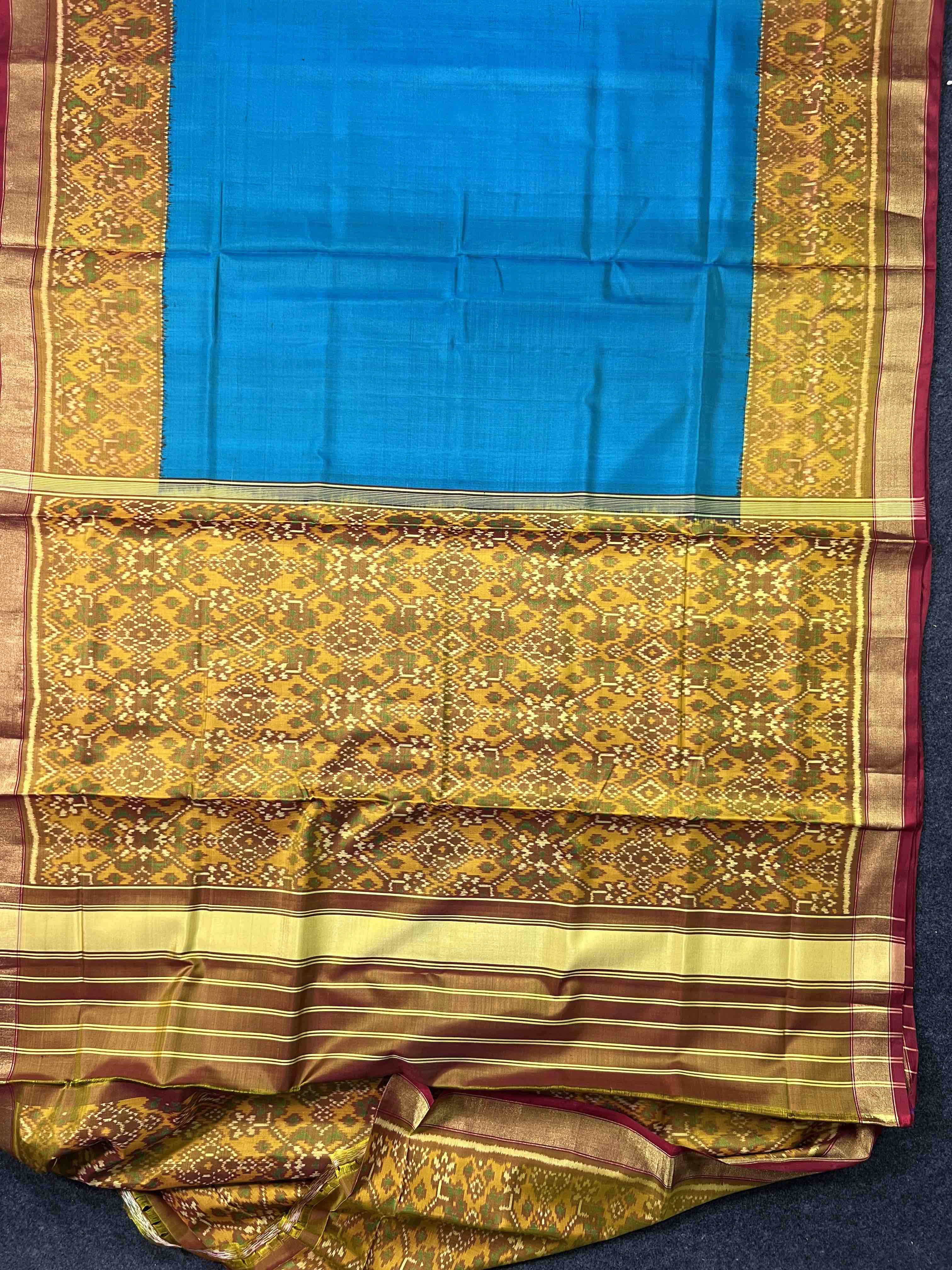 Handwoven Patola Silk Saree Plain Gala Border