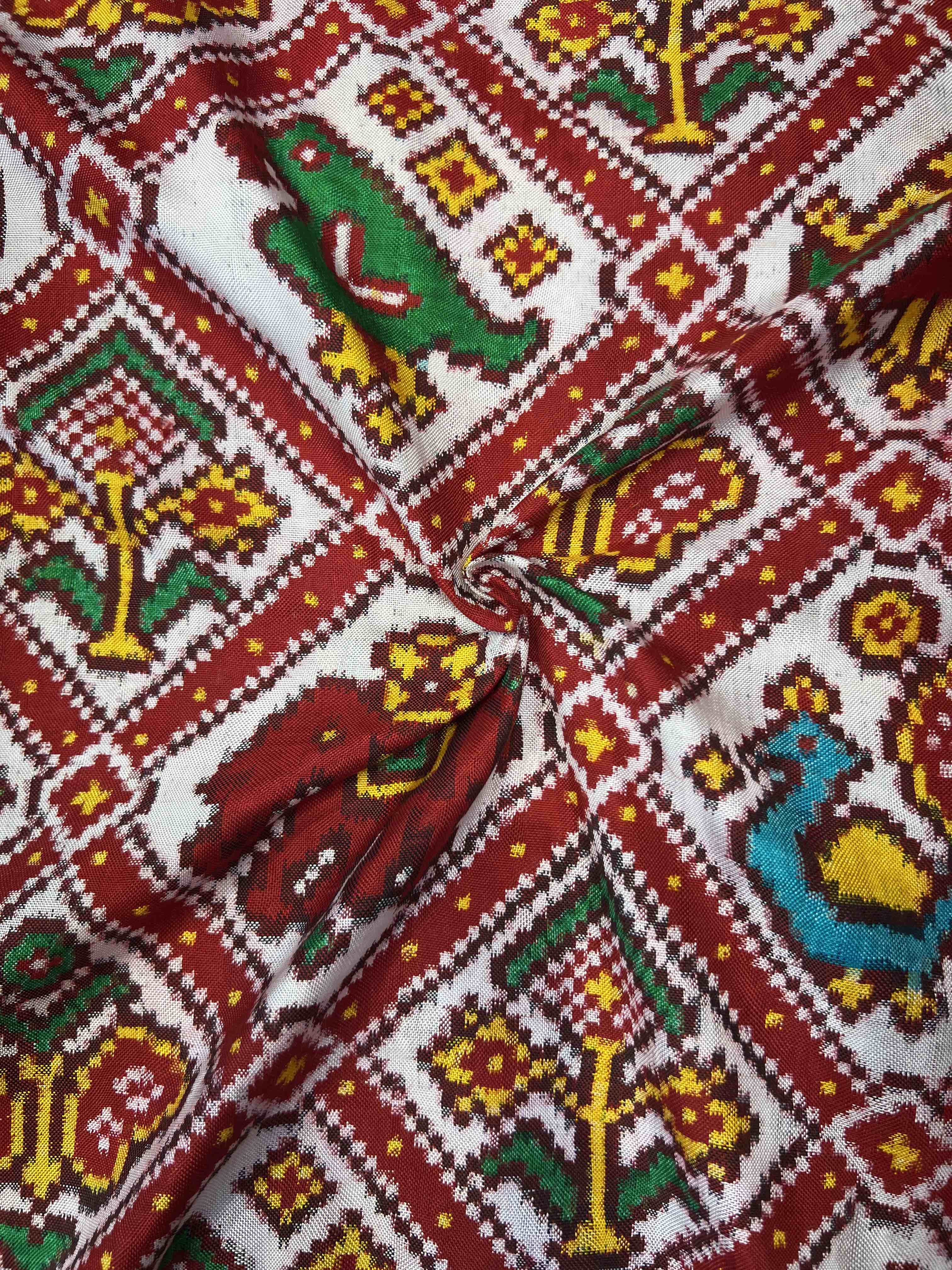 Handwoven Double Ikat Patola Silk Saree Adtala White