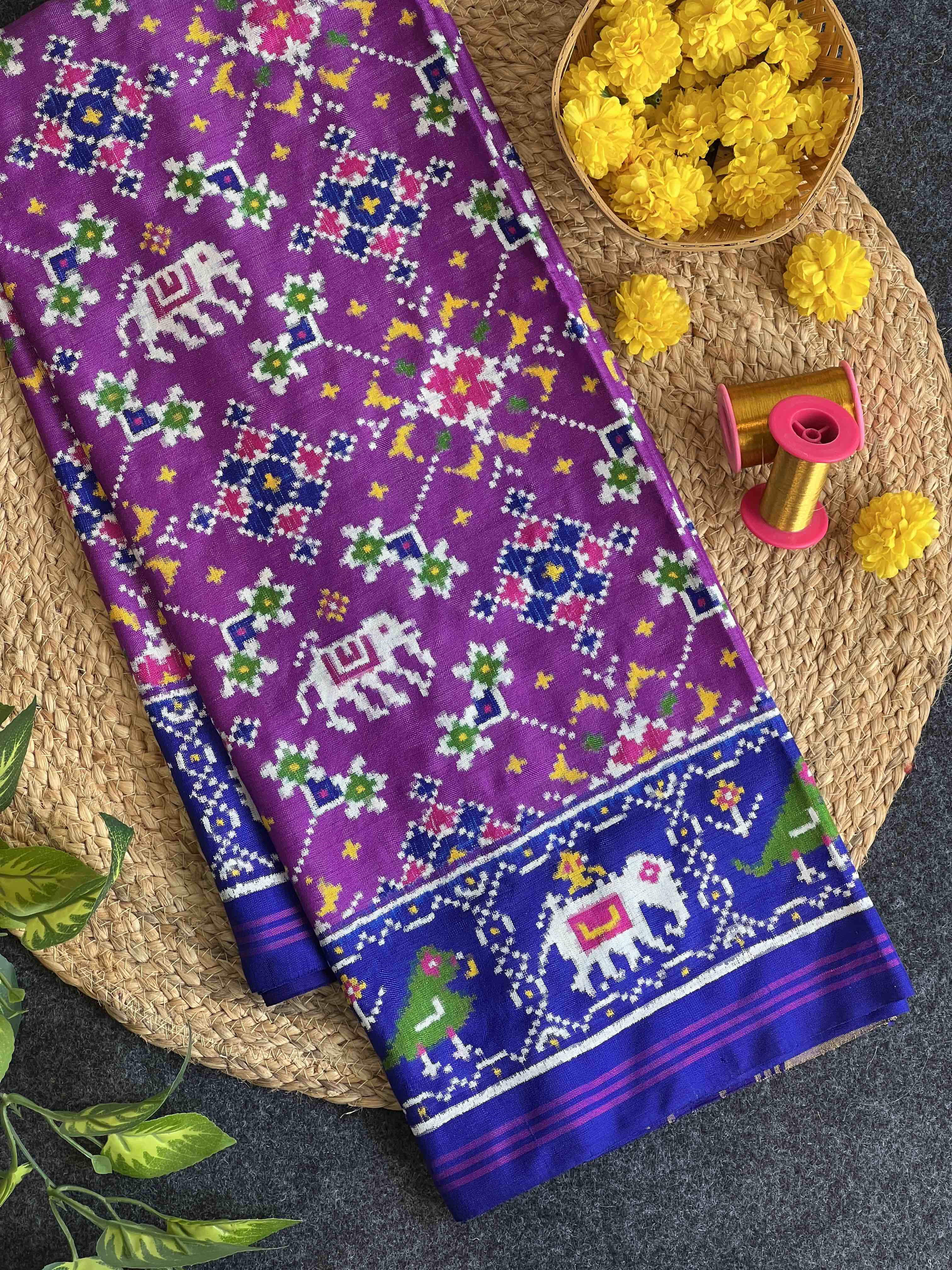 Handwoven Double Ikat Patola Silk Saree Navratna Design