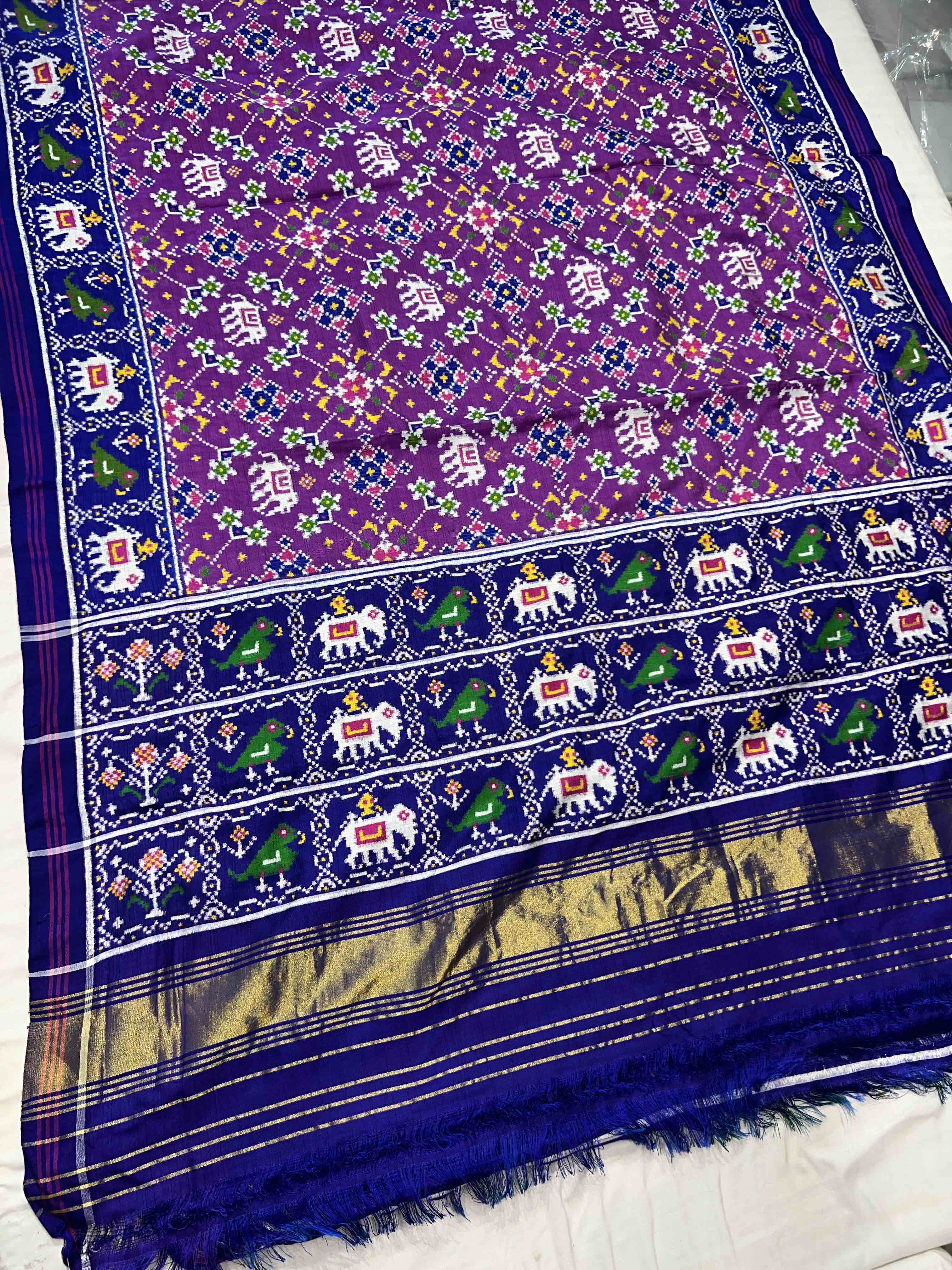 Handwoven Double Ikat Patola Silk Saree Navratna Design