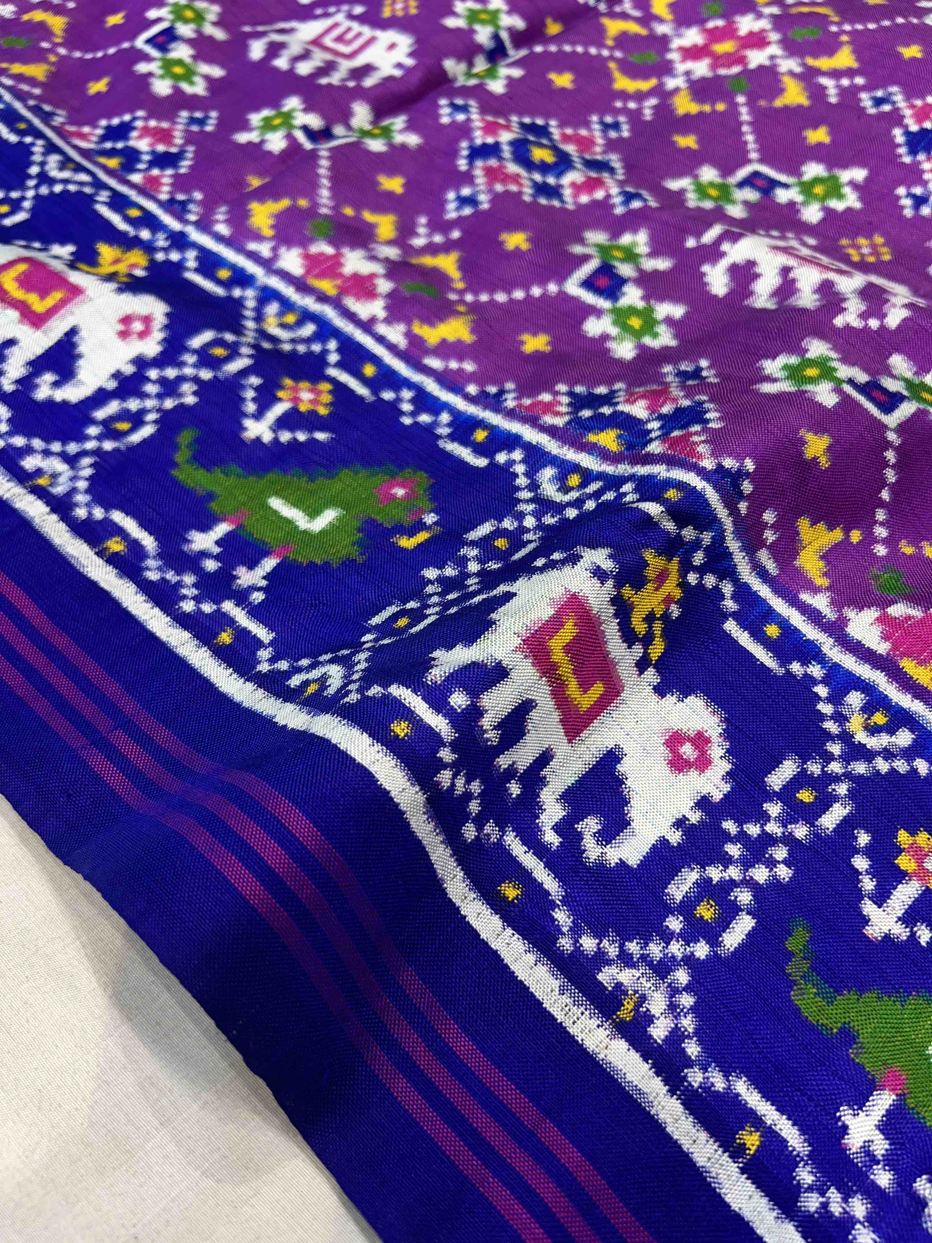 Handwoven Double Ikat Patola Silk Saree Navratna Design