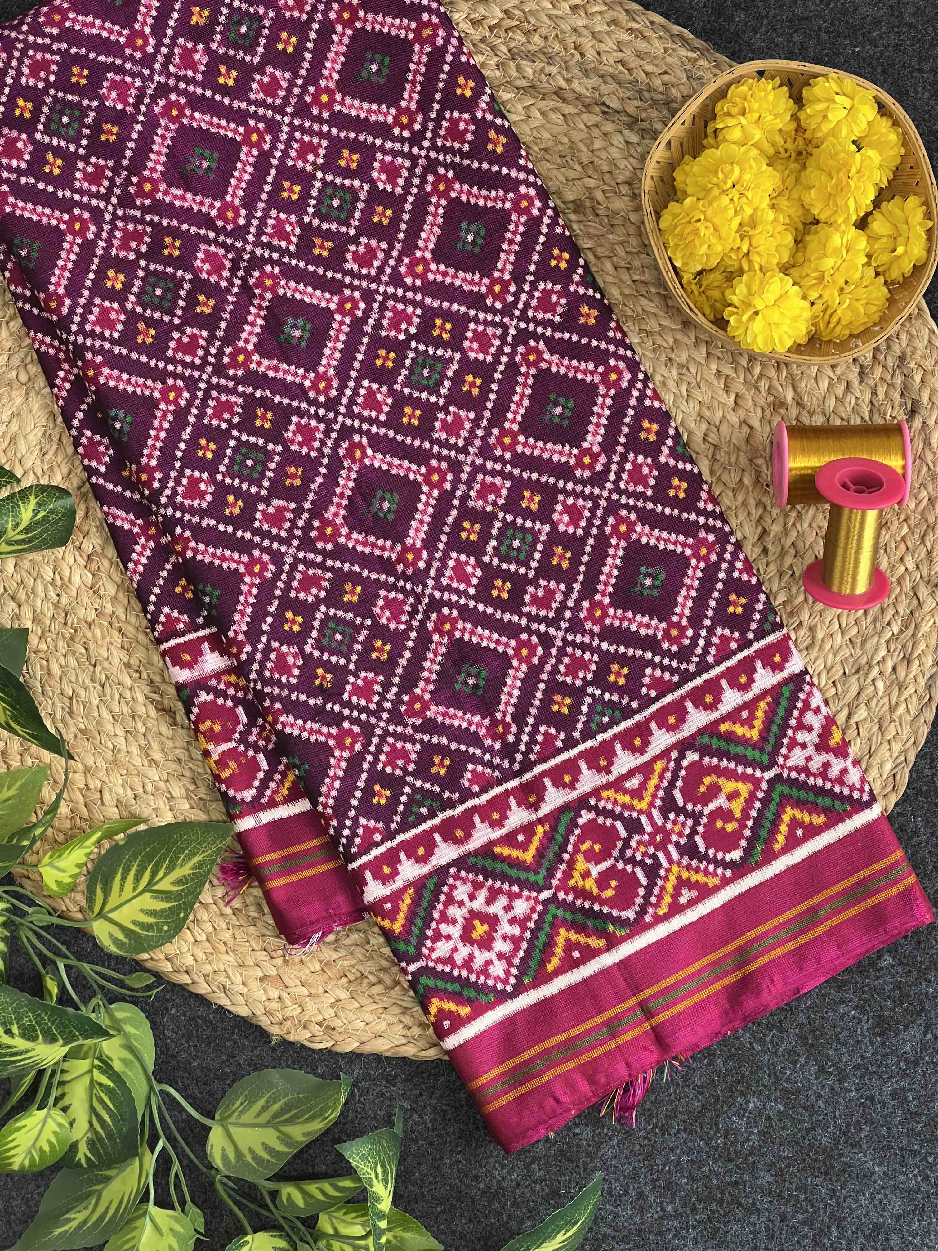 Handwoven Double Ikat Patola Silk Saree Bandhani Design