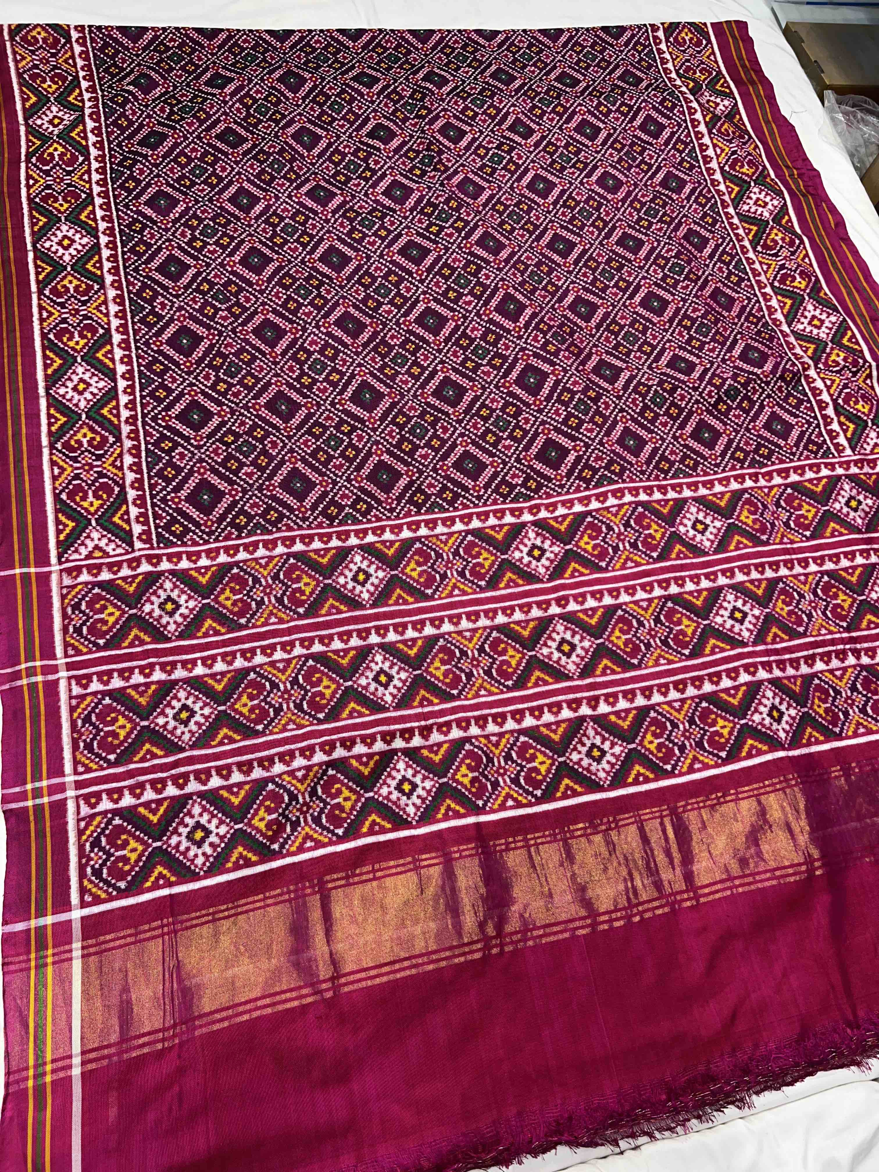 Handwoven Double Ikat Patola Silk Saree Bandhani Design