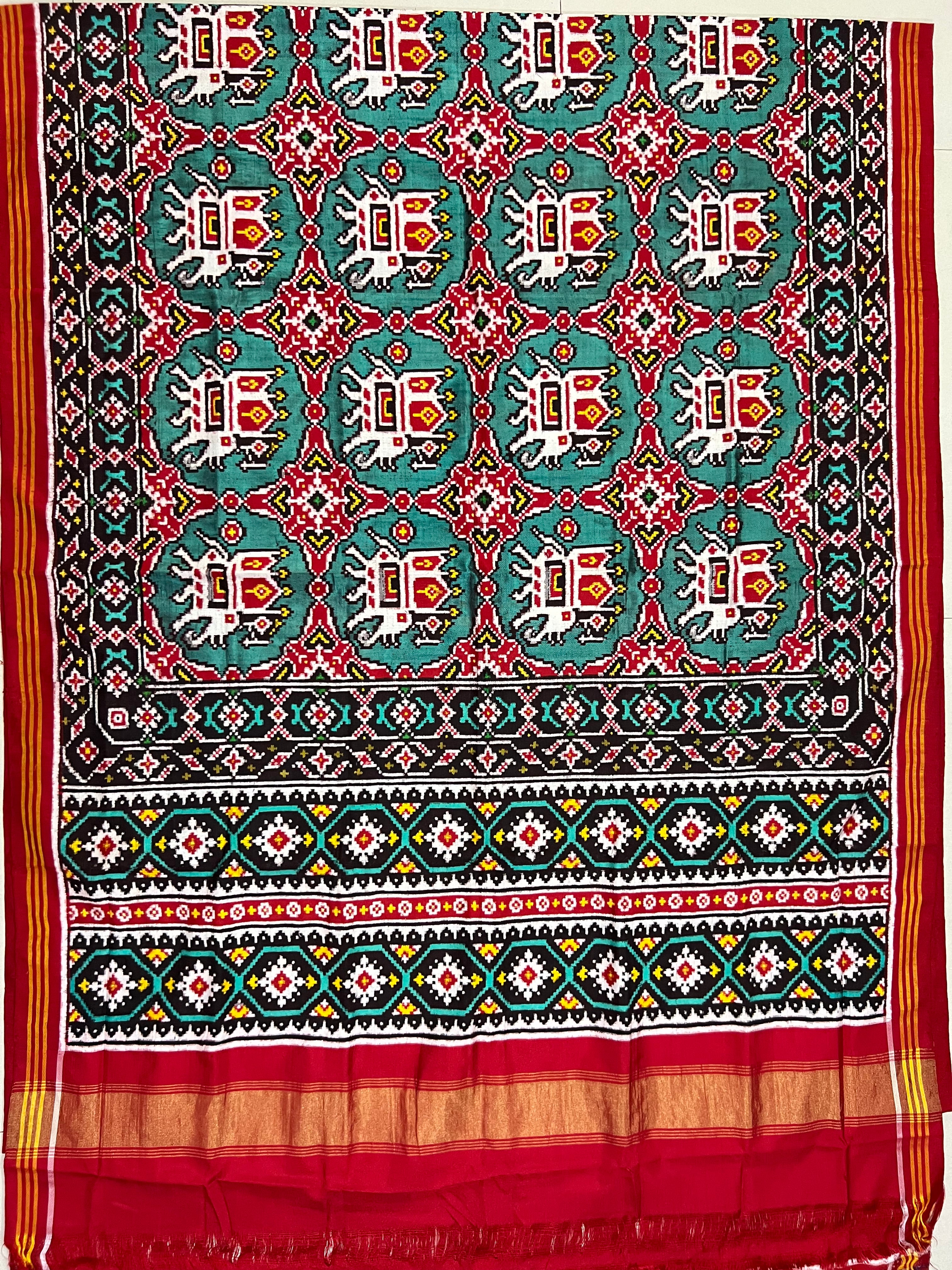 Big Elephant Design Handwoven Double Ikat Patola Silk Saree