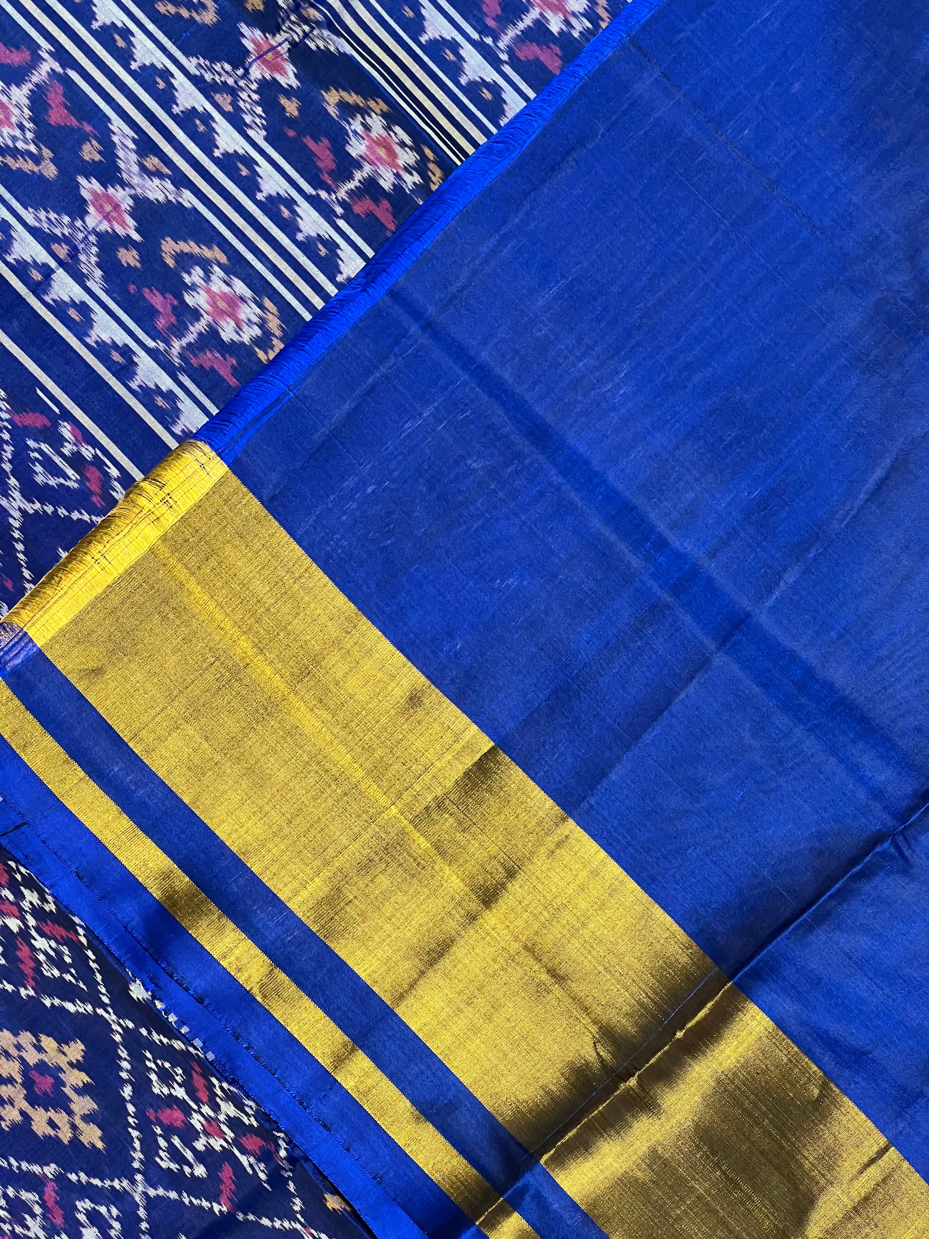 Blue Pan-Chanda Traditional Design Handwoven Patola Silk Saree