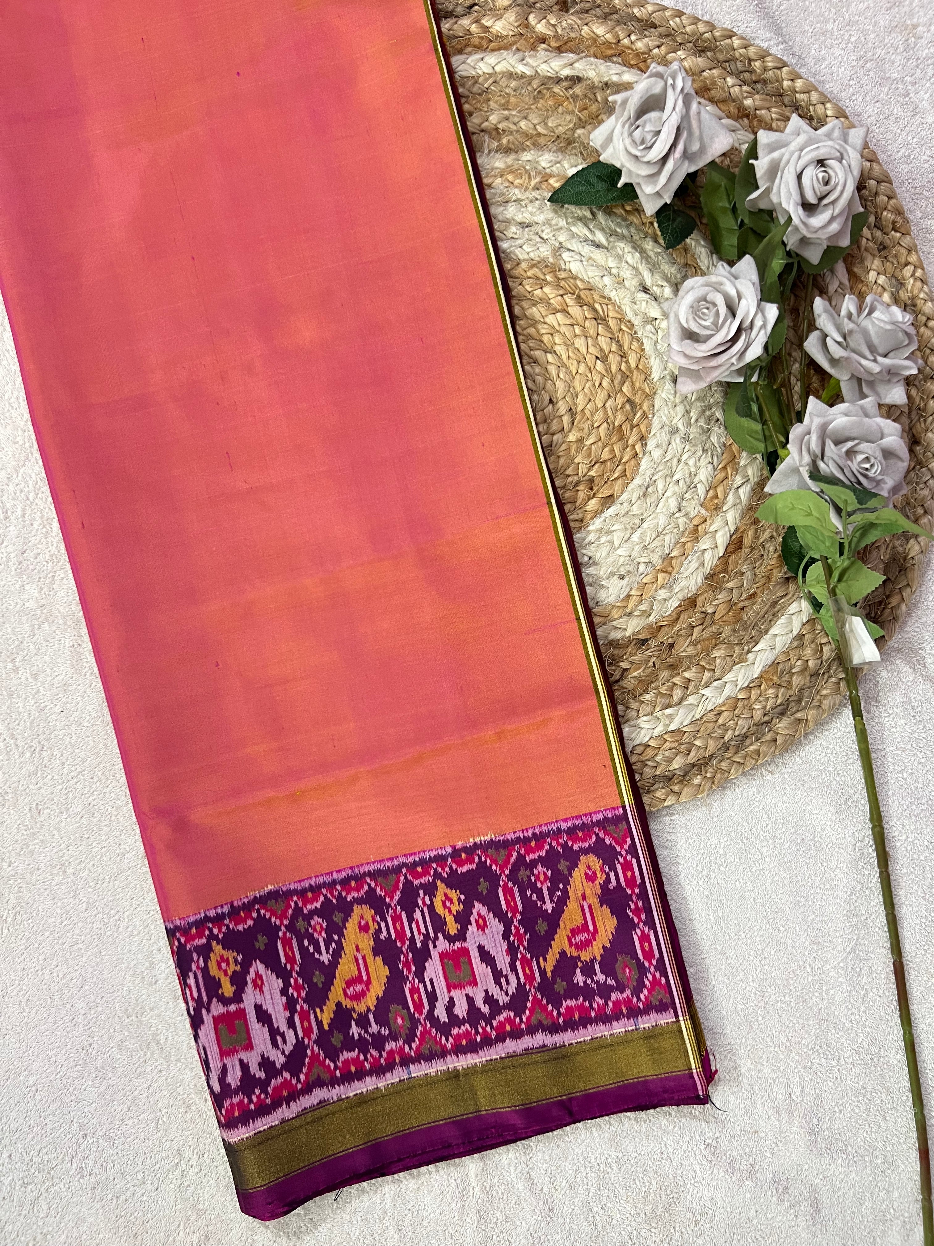 Pink With Wine color Shaded Gala Border Handwoven Patola Silk Saree Main image
