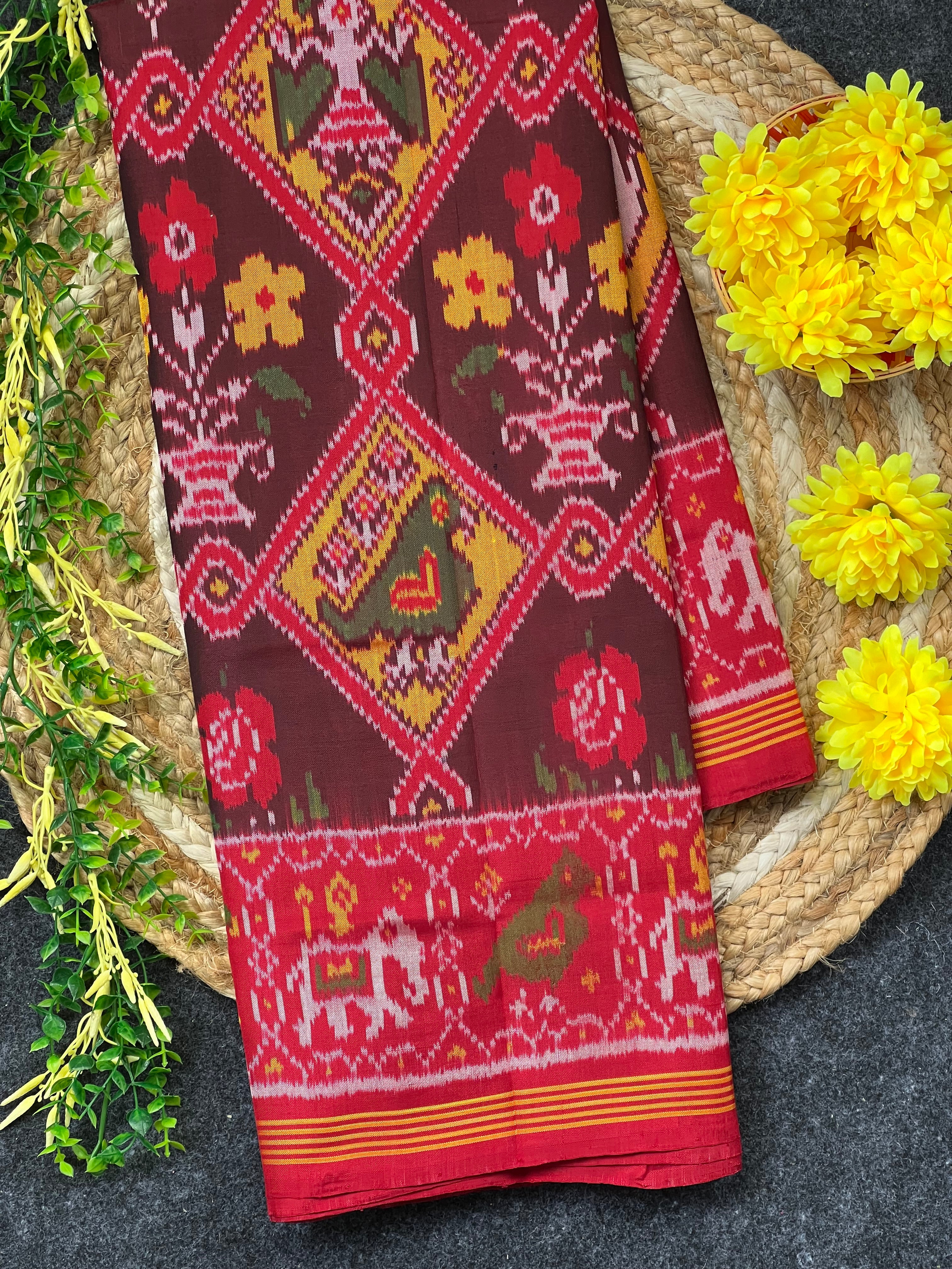 Elephant Pallu With Motif Design Handwoven Patola Silk Saree Main image