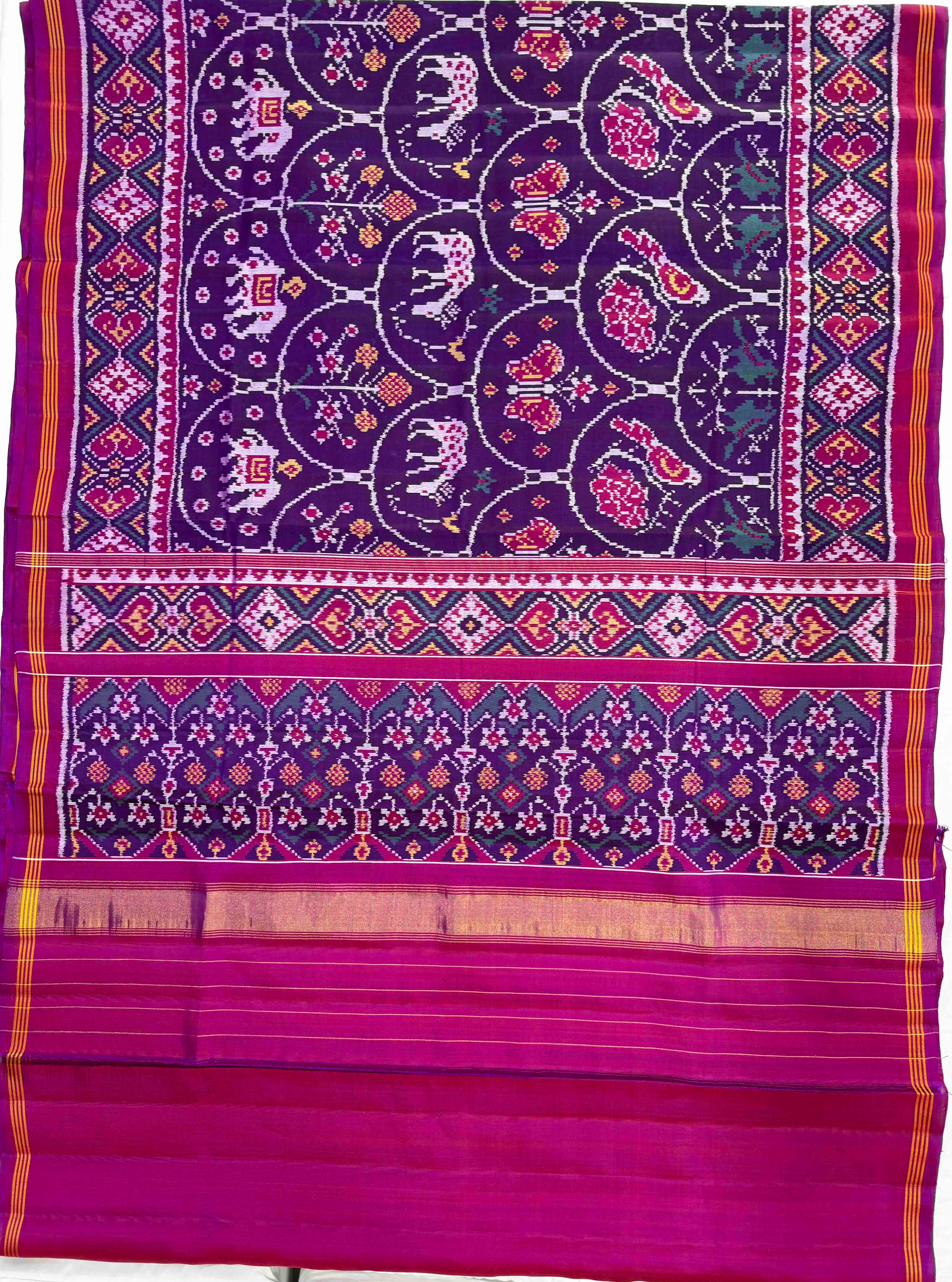 Magenta Color Motifs Design Handwoven Patola Silk Saree