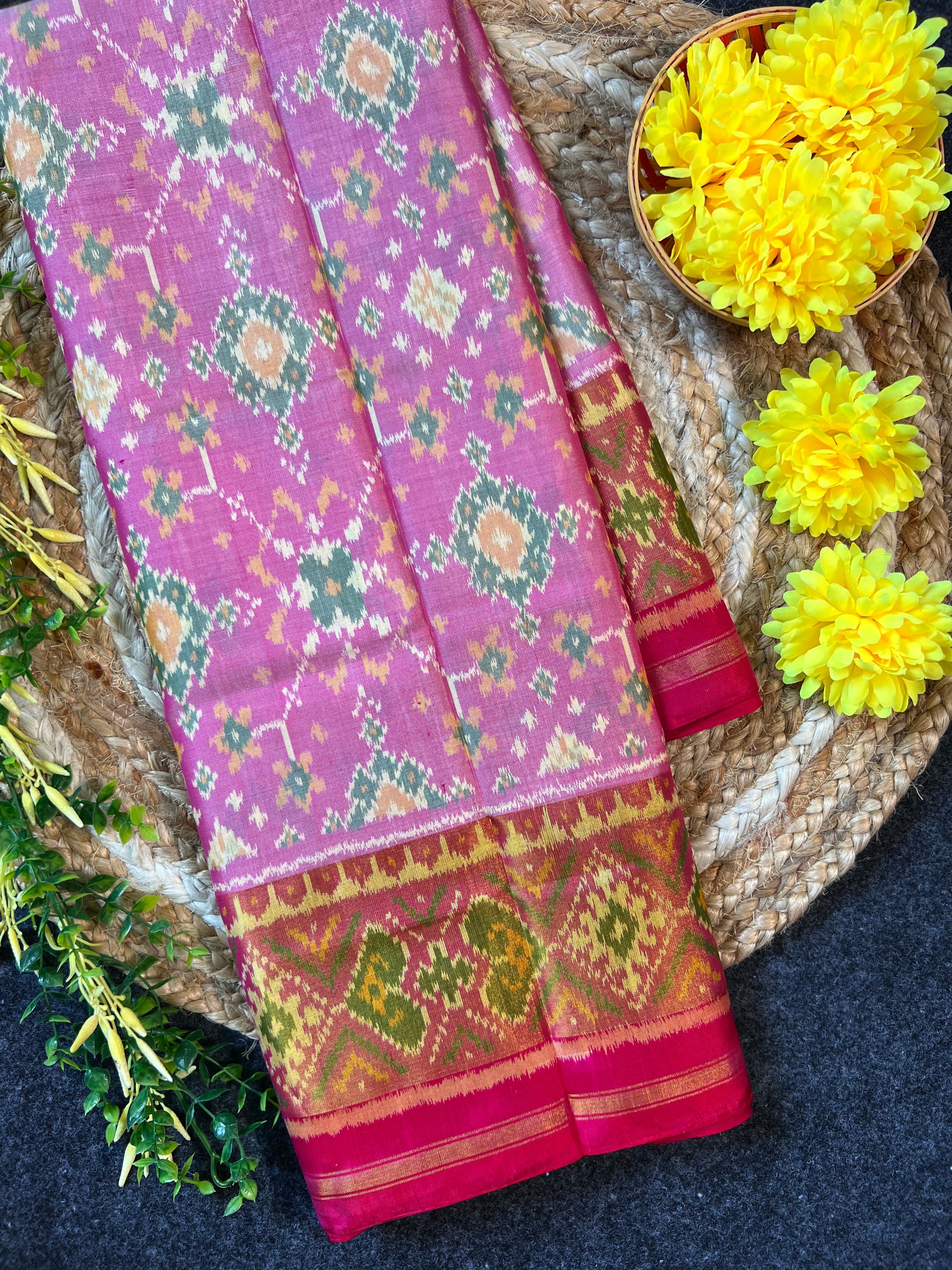 Baby pink navratna Handwoven Patola Silk Saree Main image
