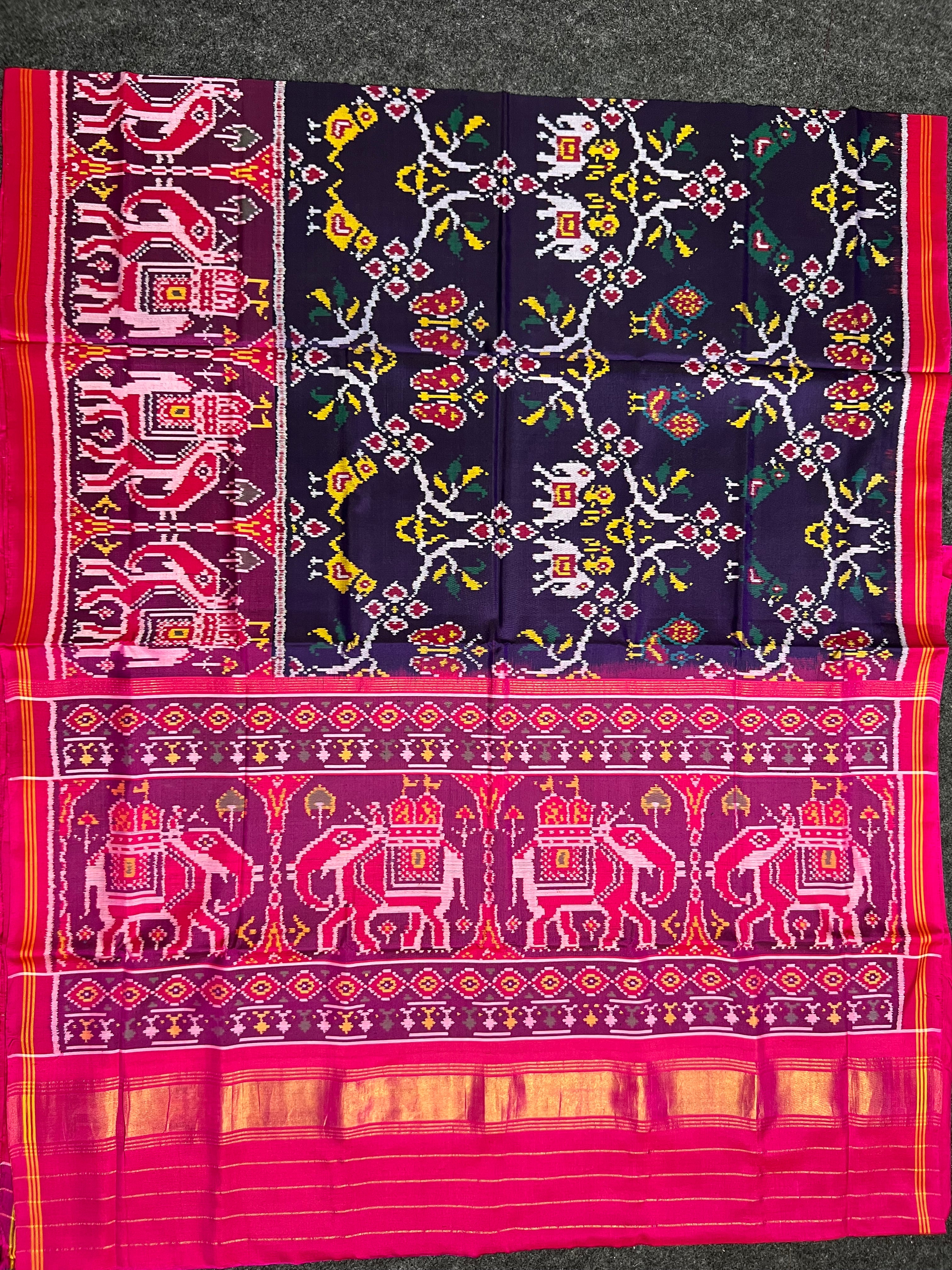 Skirt Border With Elephant Handwoven Patola Silk Saree