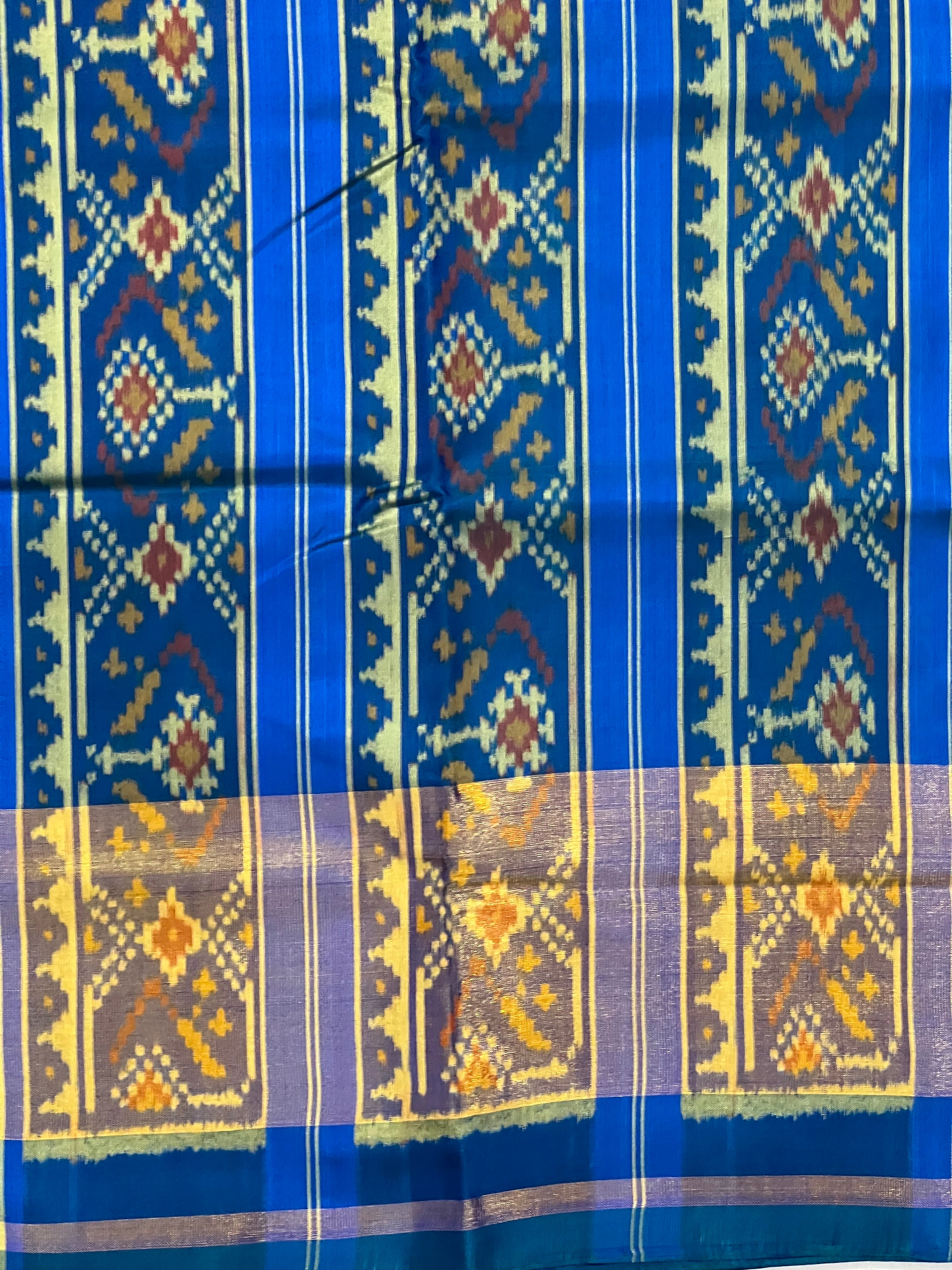 Blue Pan-Chanda Traditional Design Handwoven Patola Silk Saree