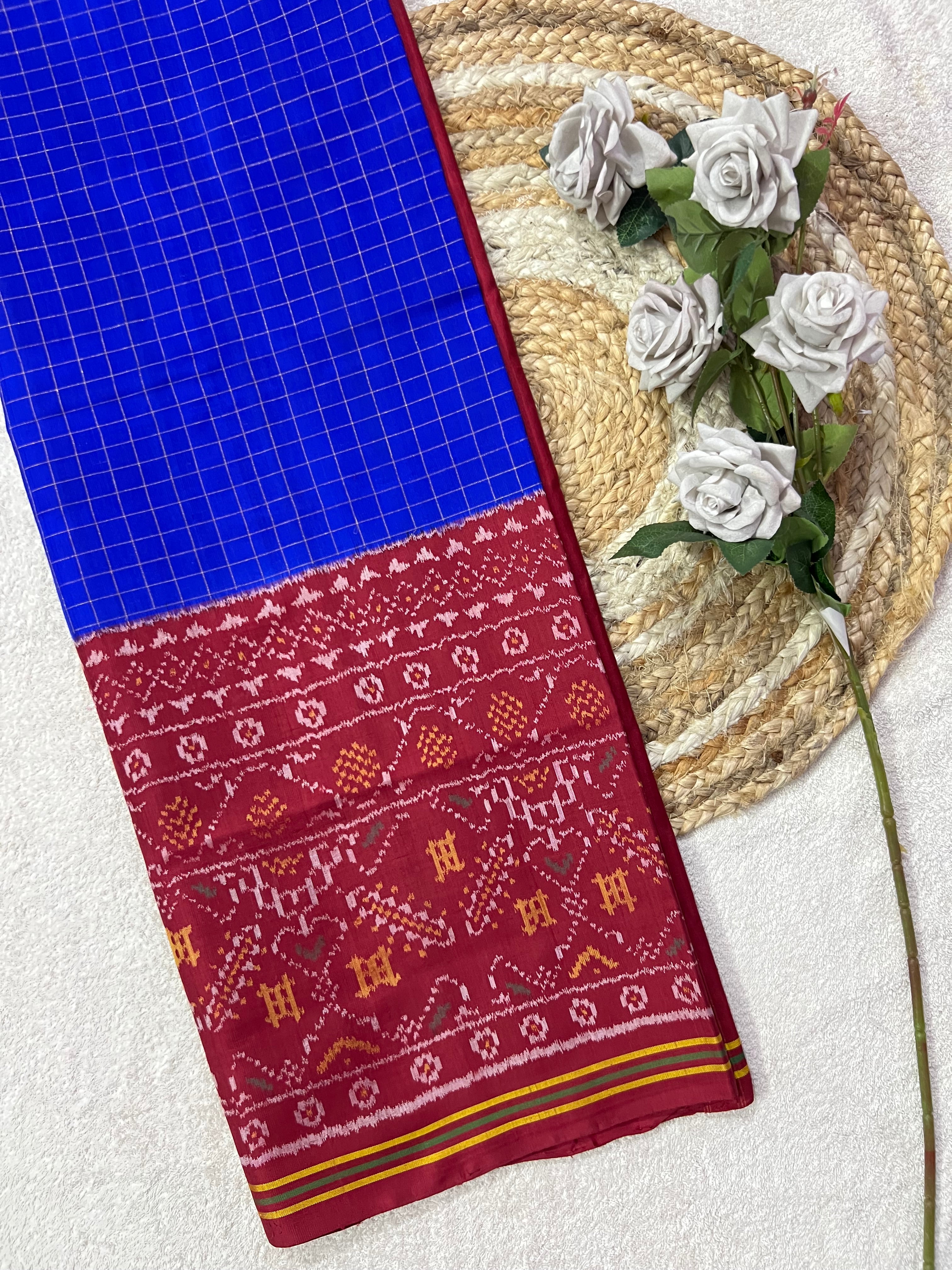 Blue Chex With Skirt Border Handwoven Patola Silk Saree Main image