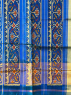 Blue Pan-Chanda Traditional Design Handwoven Patola Silk Saree