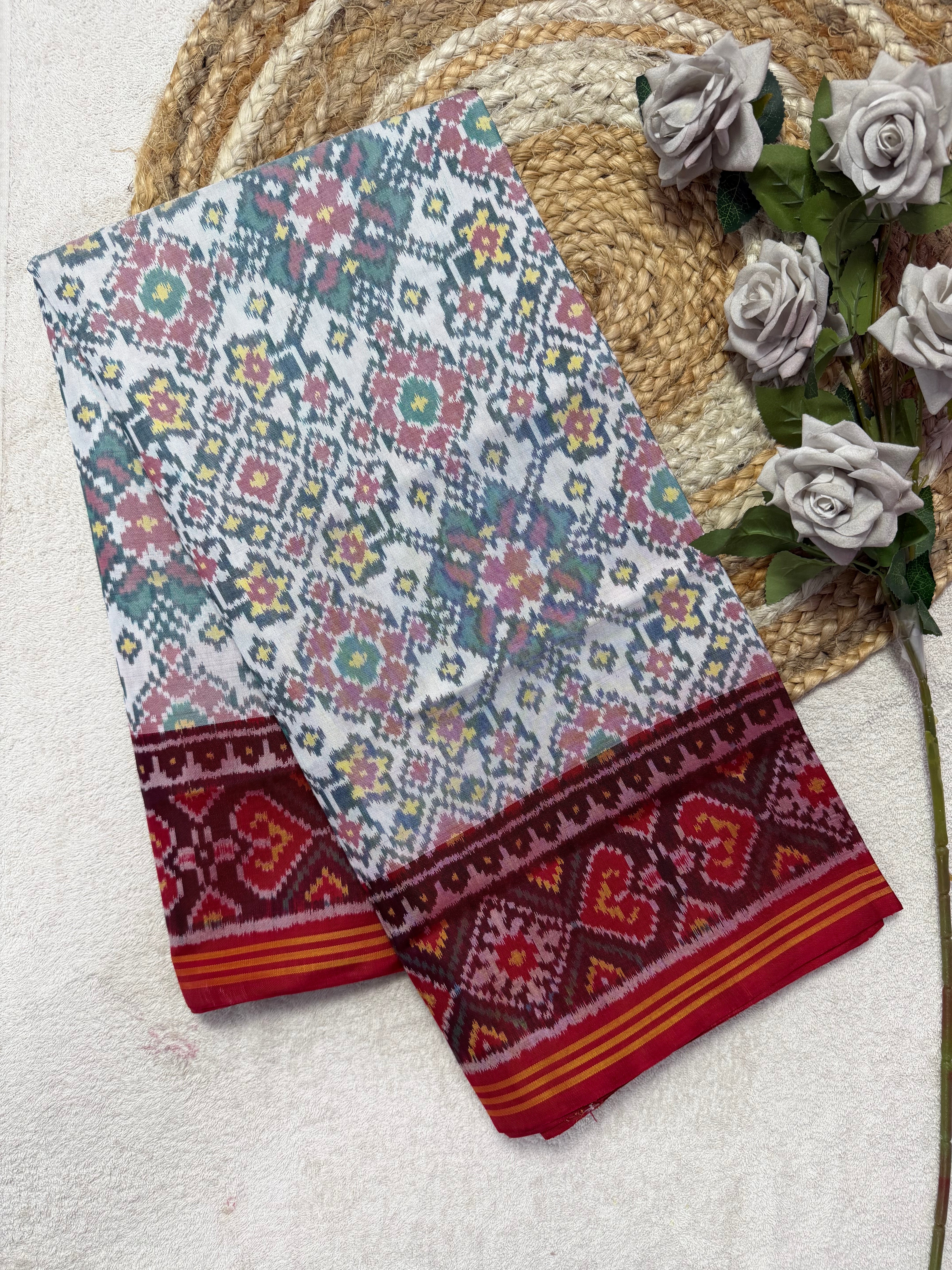 White Navratna Traditional Design Handwoven Patola Dupatta Main image