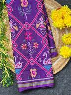 Purple Motifs With Flower Design Handwoven Patola Silk Saree