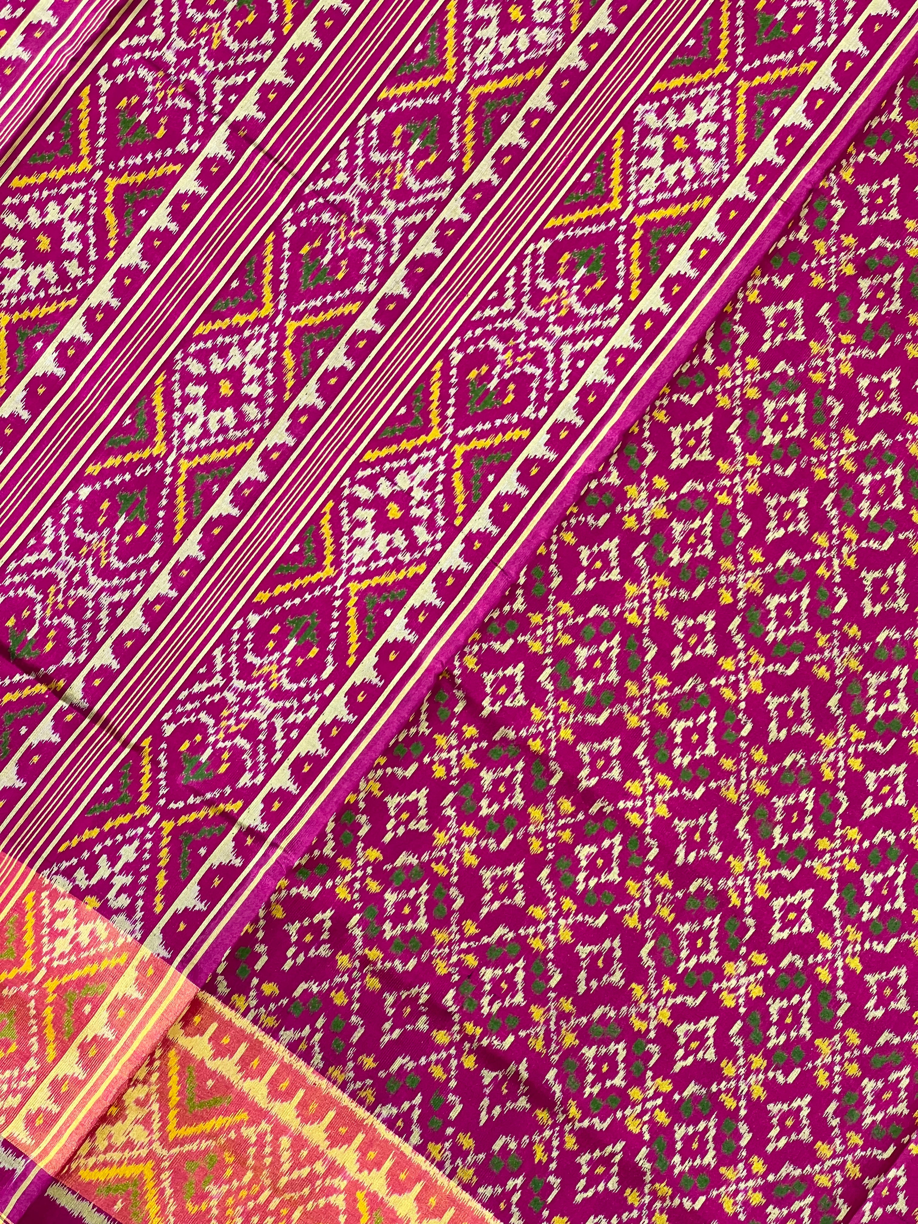 Buttonful Design Wine Color Handwoven Patola Silk Saree