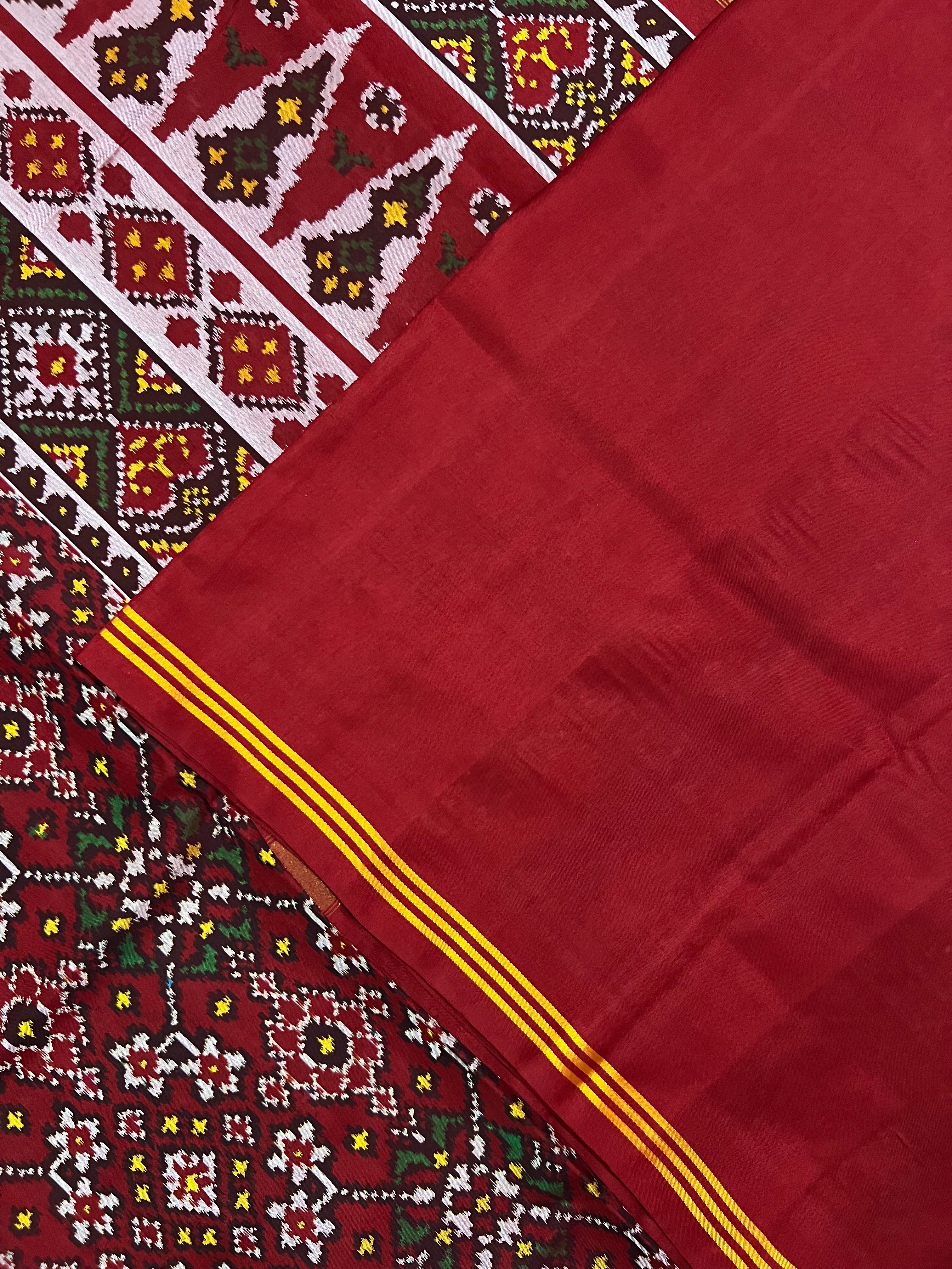 Red Navratna Traditional Design Handwoven Patola Silk Saree