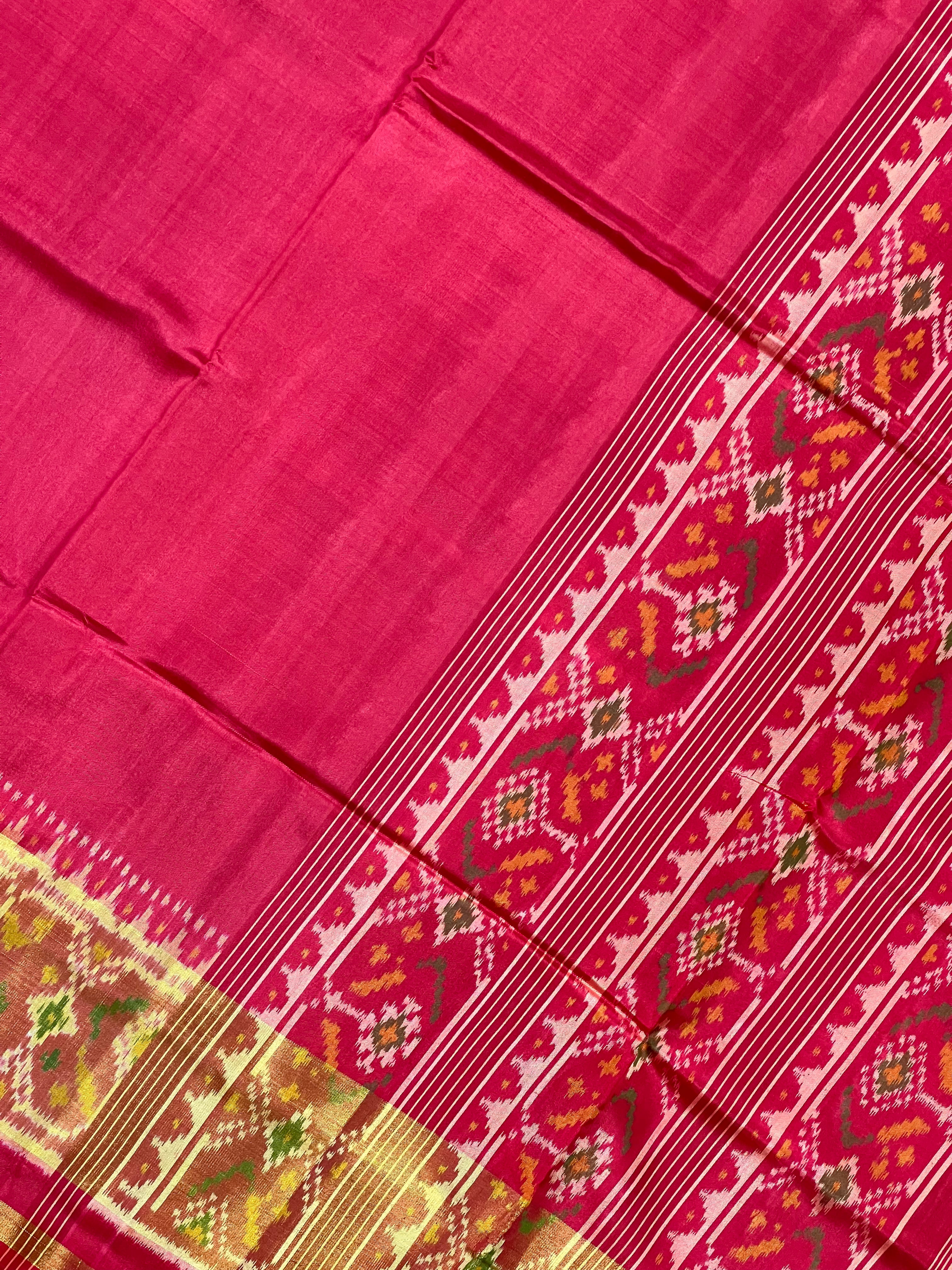 Red Gala Border Handwoven Patola Silk Saree