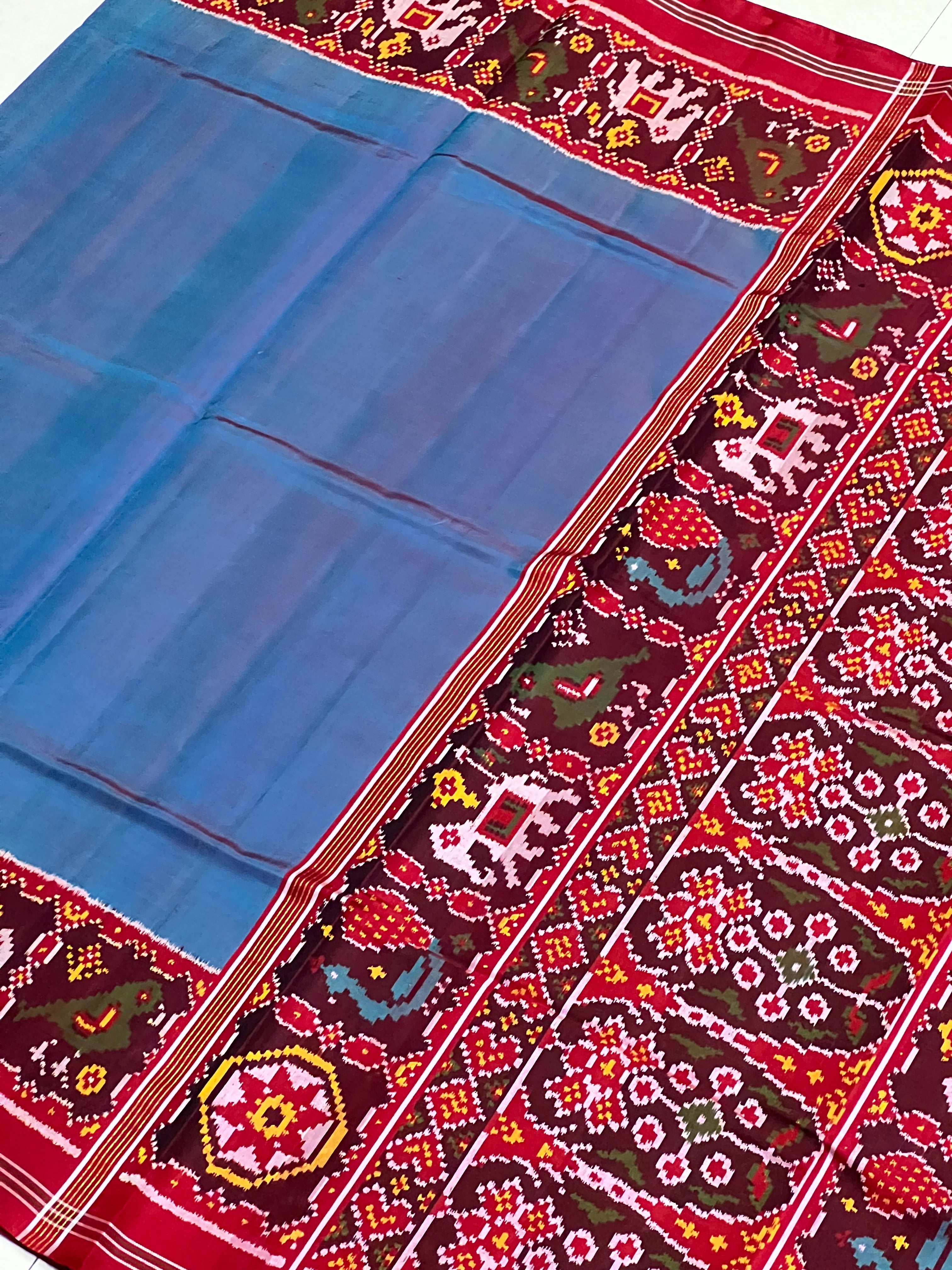 Blue Gala Border With Designer Blouse Handwoven Patola Silk Saree