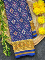 Blue Pan-Chanda Traditional Design Handwoven Patola Silk Saree