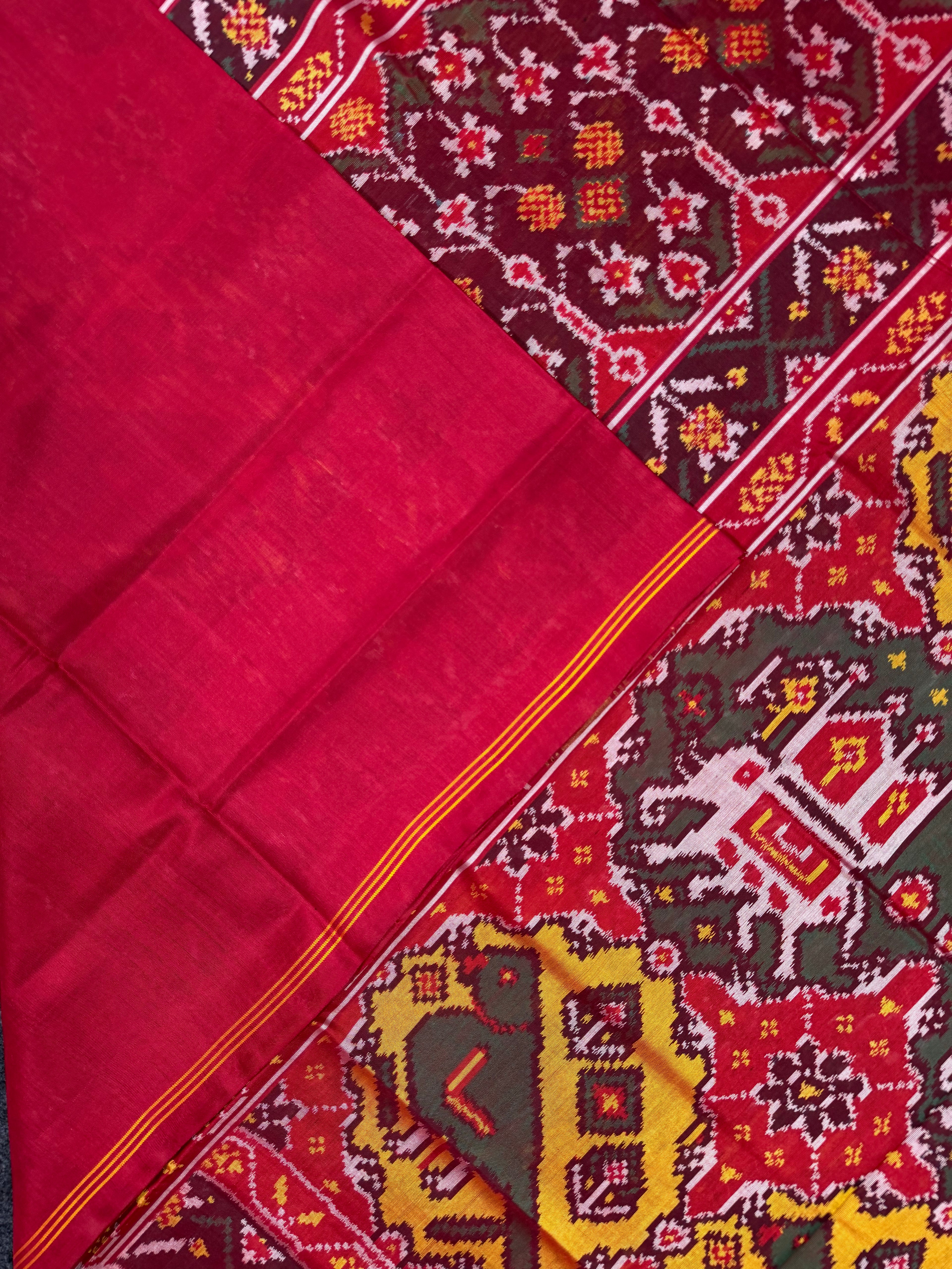 Handwoven Patola Silk Saree Elephant & Perrot Designer