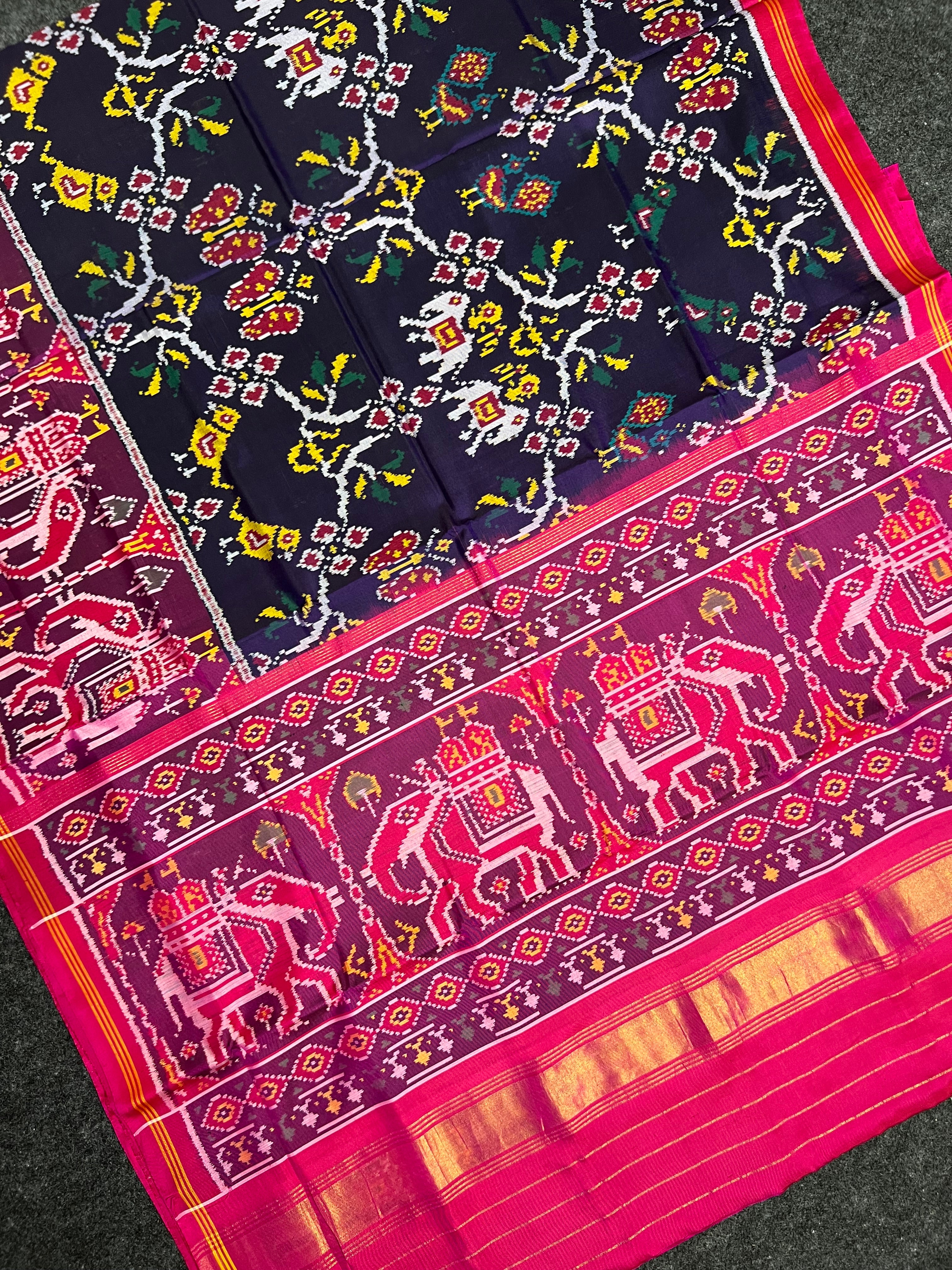 Skirt Border With Elephant Handwoven Patola Silk Saree