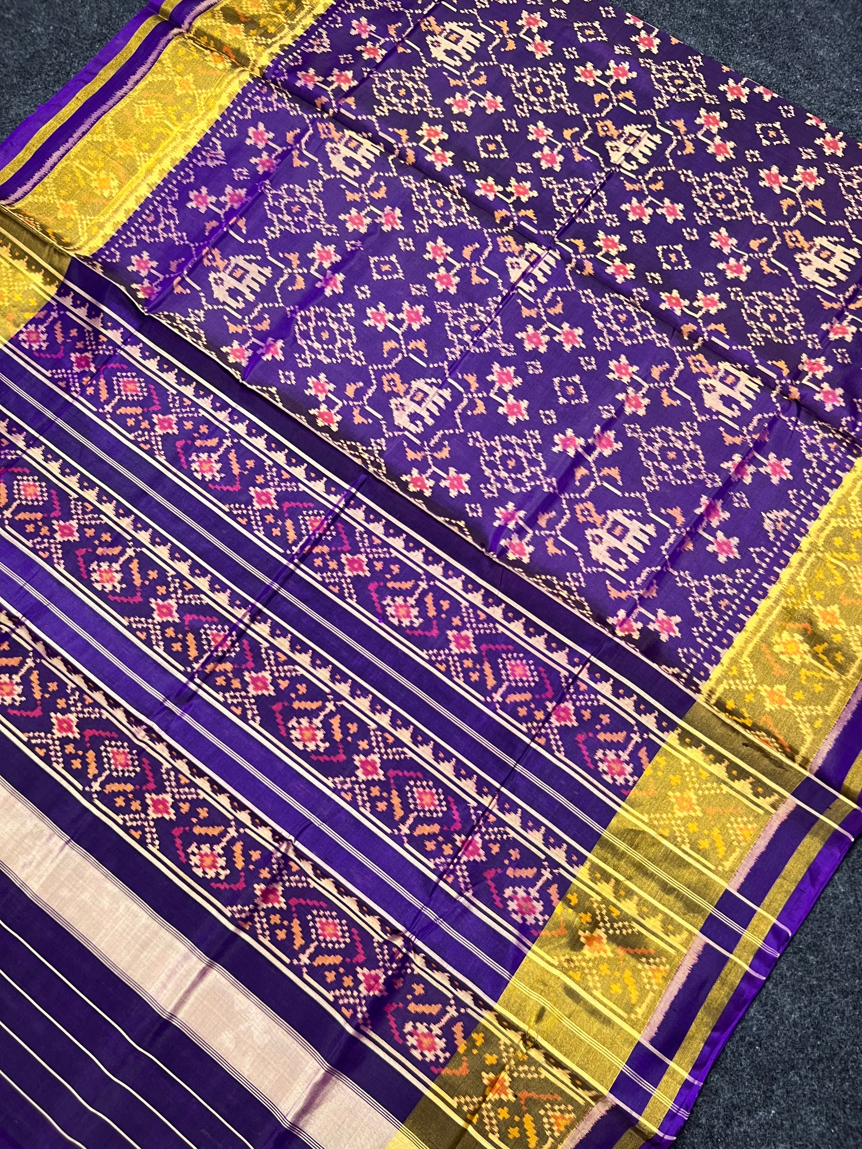 Dark Purple Fusion Design Handwoven Patola Silk Saree