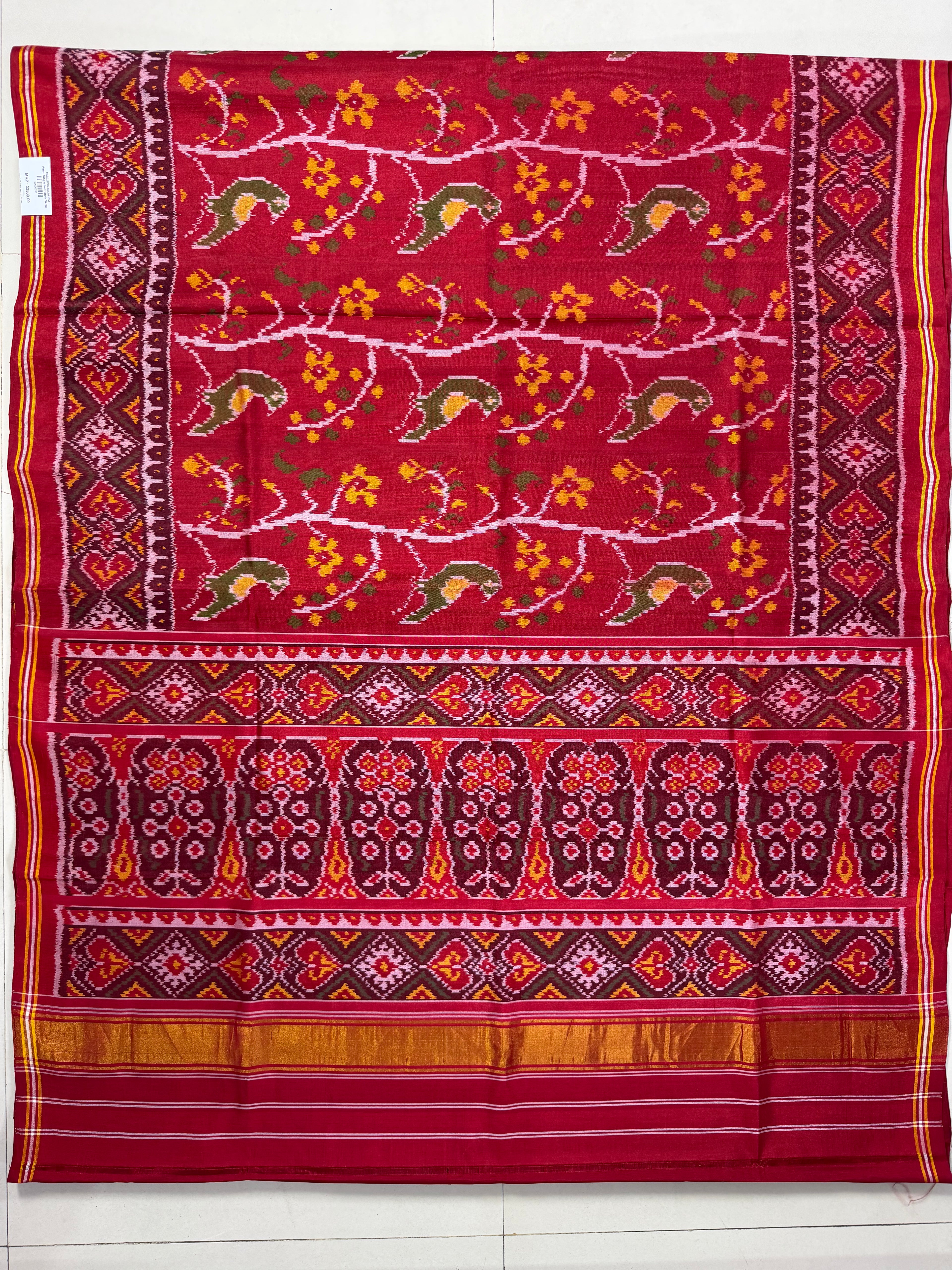 Red Color With Peacock Design Handwoven Patola Silk Saree