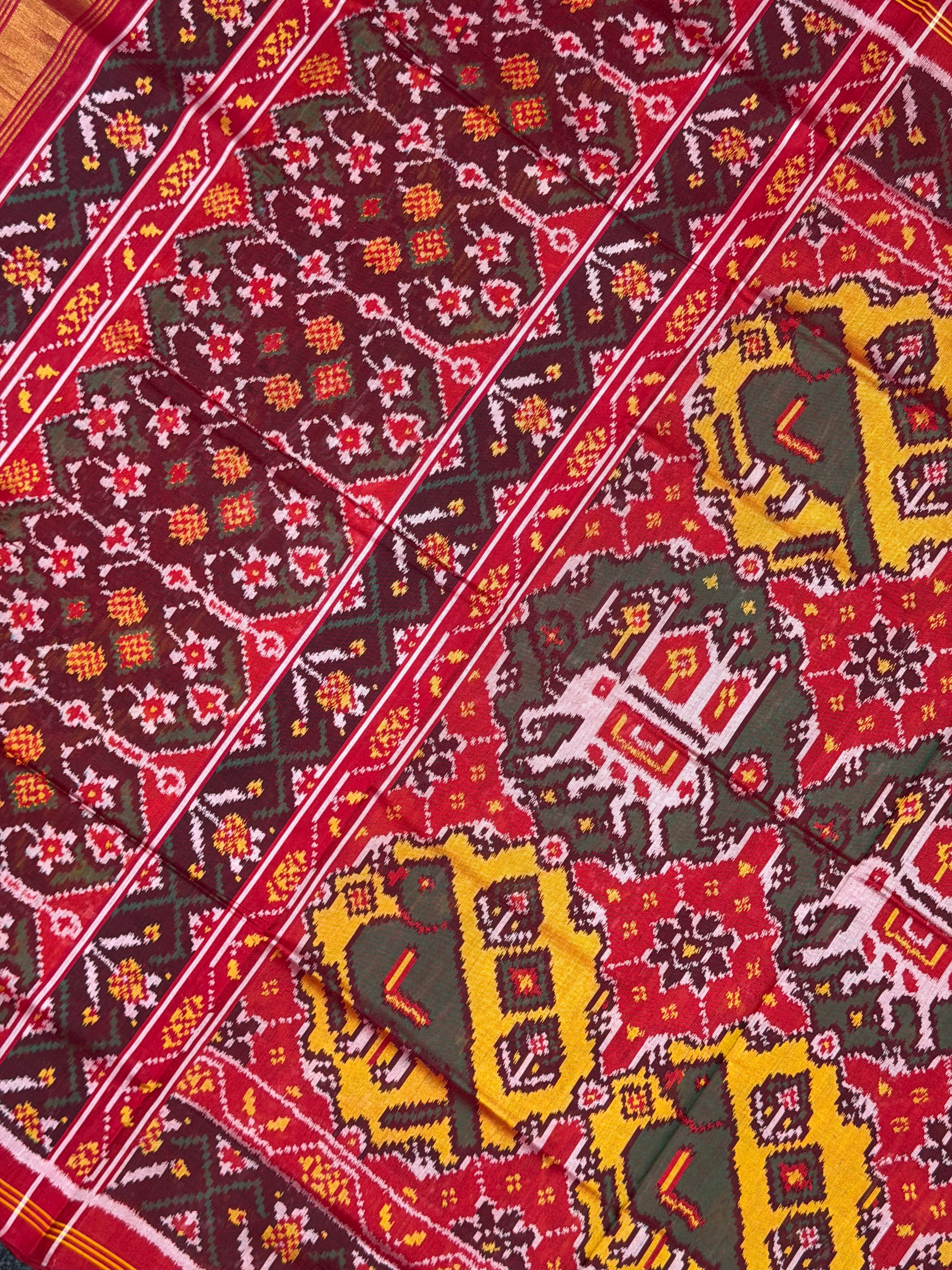Handwoven Patola Silk Saree Elephant & Perrot Designer Secondary image