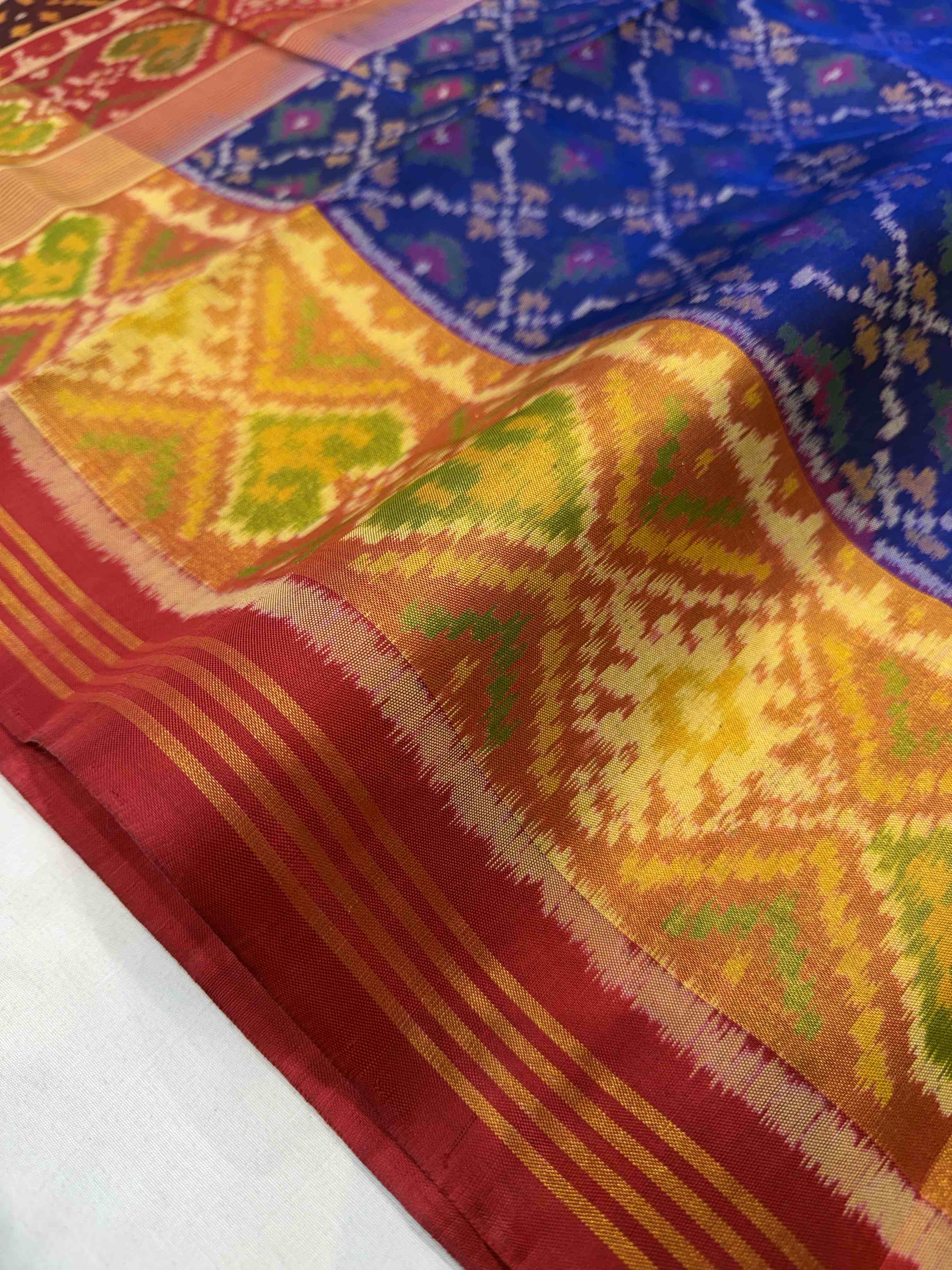 Blue Traditional Design Handwoven Patola Silk Saree