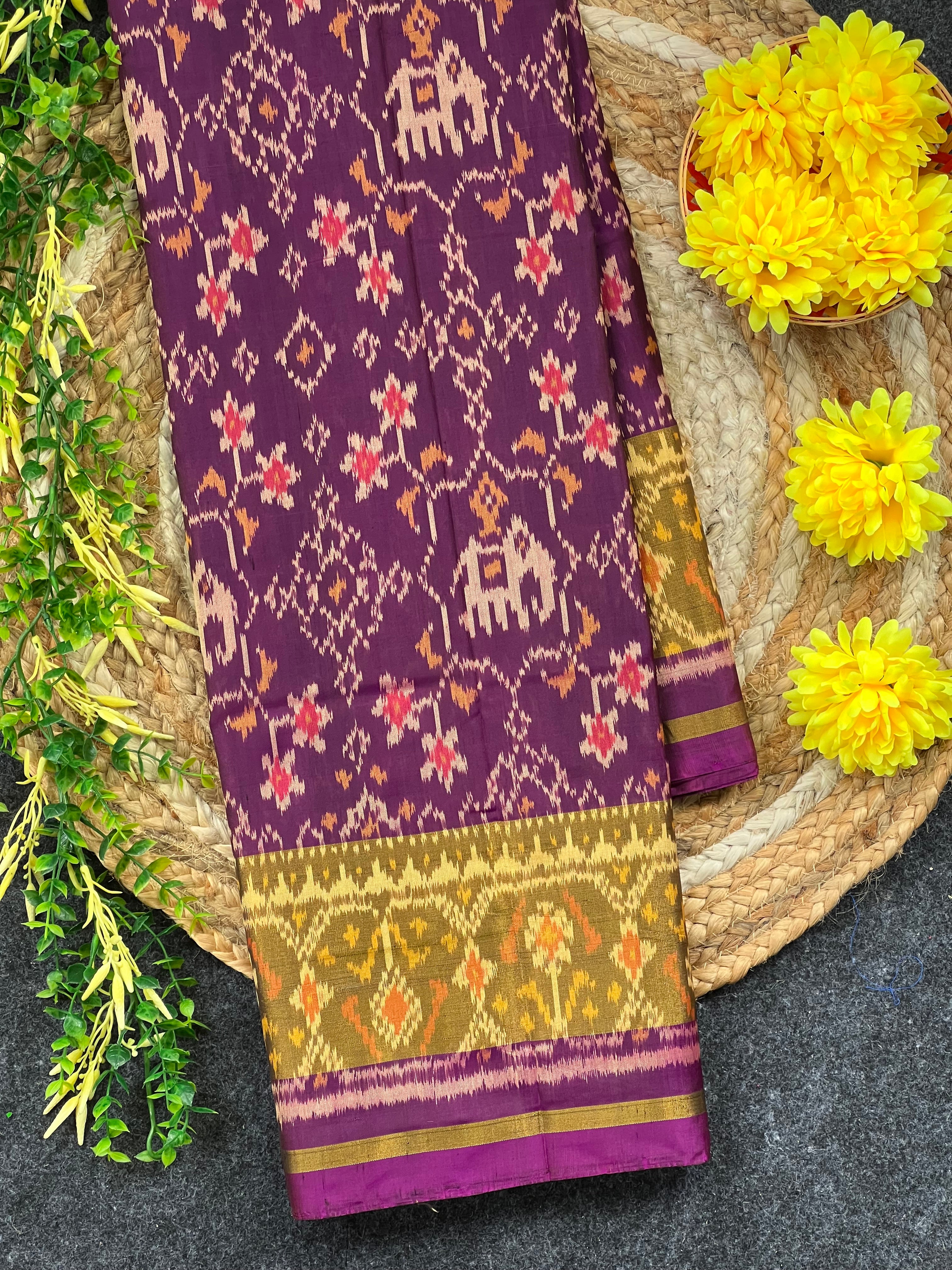 Navratna With Elephant Design Handwoven Patola Silk Saree