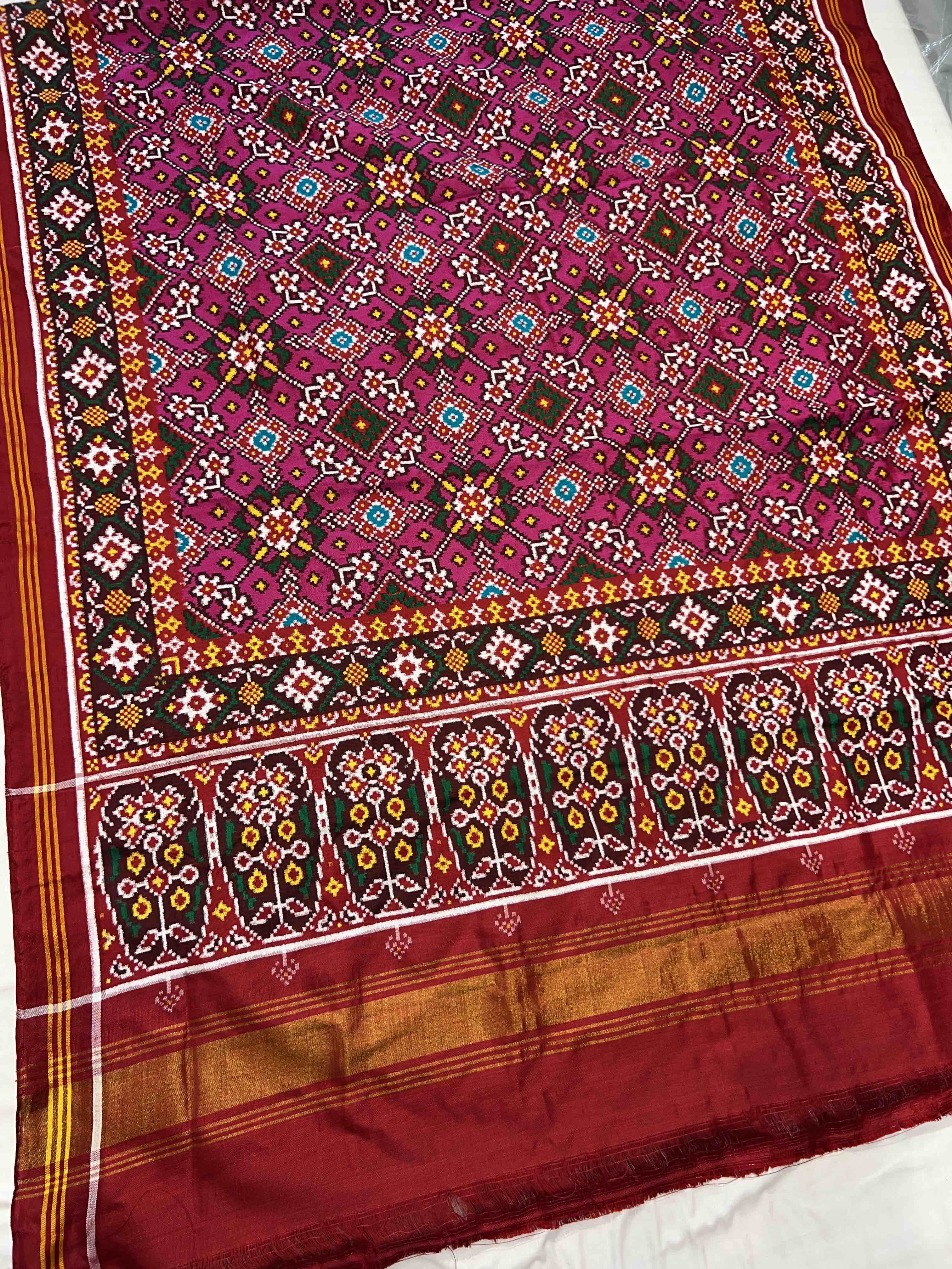 Pink Navratna Handwoven Double Ikat Patola Silk Saree