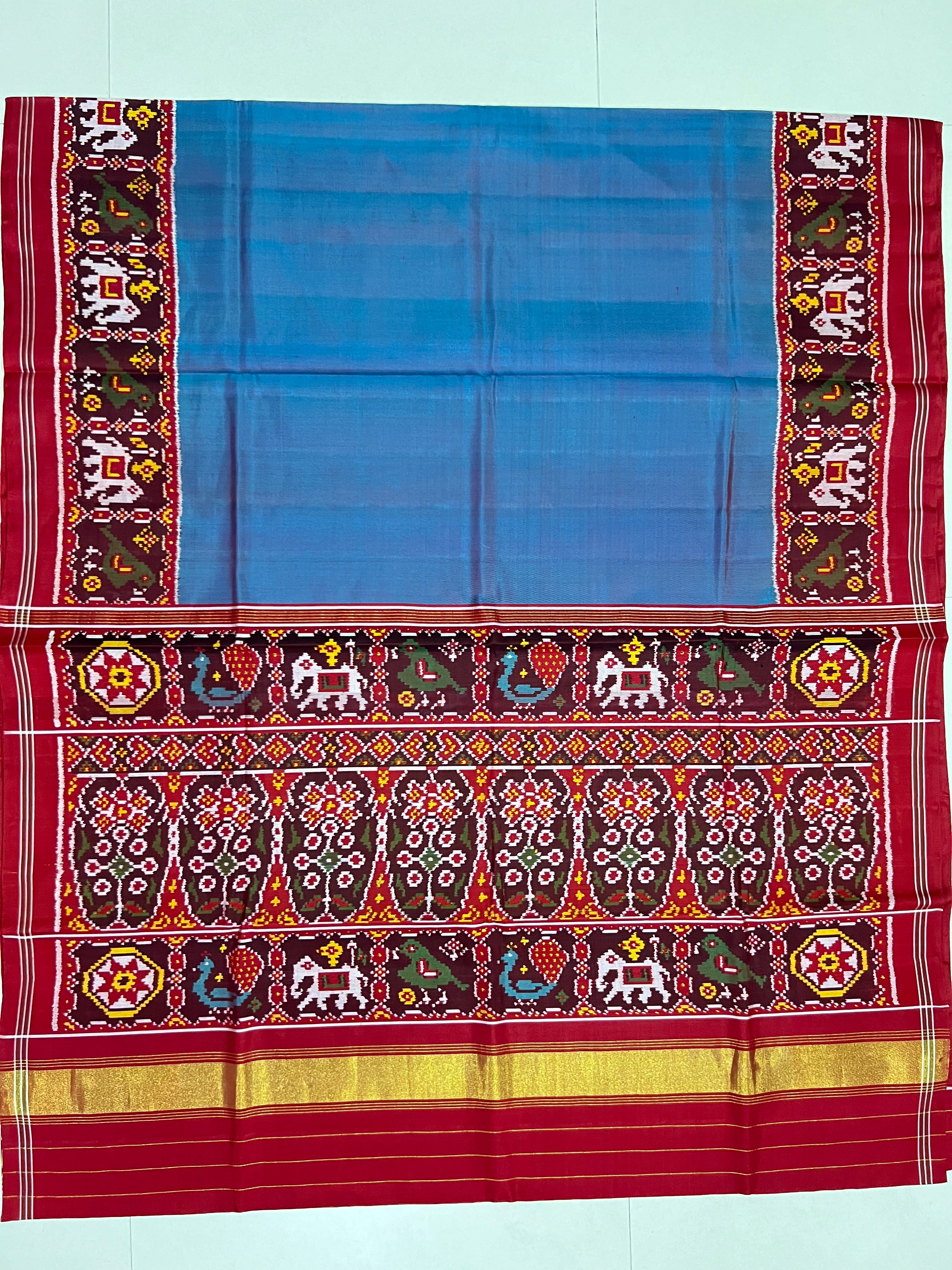 Blue Gala Border With Designer Blouse Handwoven Patola Silk Saree Secondary image