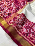 White Plain Gala with Designer Blouse Handwoven Patola Silk Saree