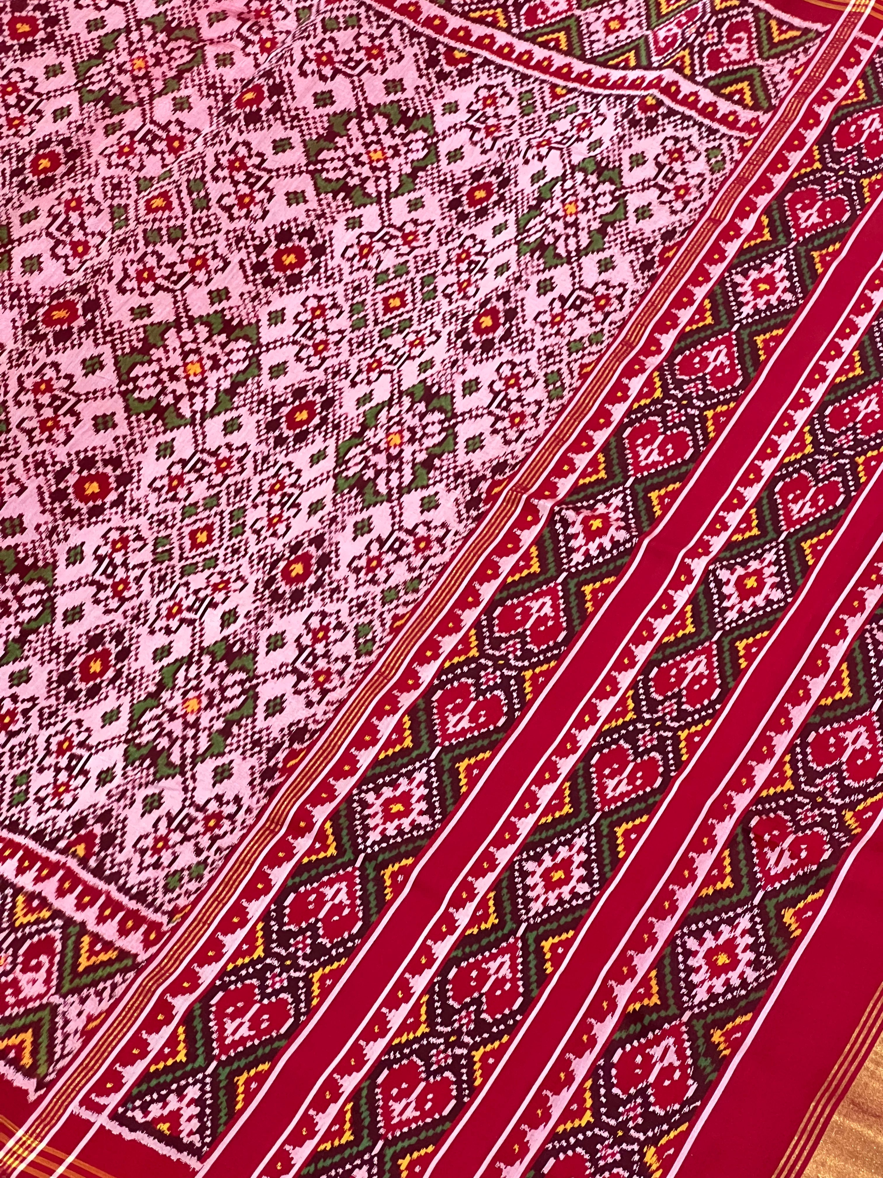 White Navratna Traditional Design Handwoven Patola Silk Saree