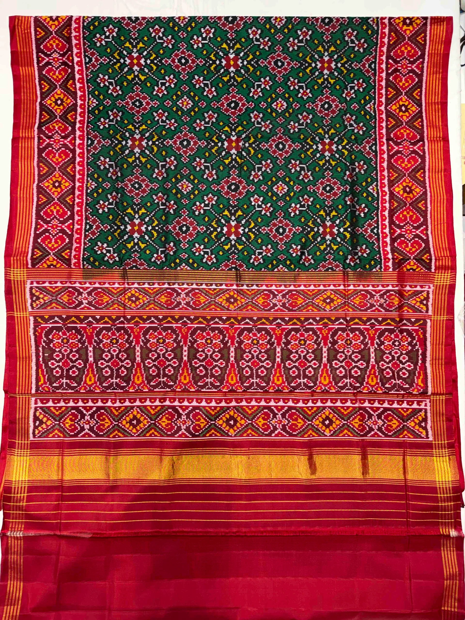 Green Navratna Design Handwoven Patola Silk Saree